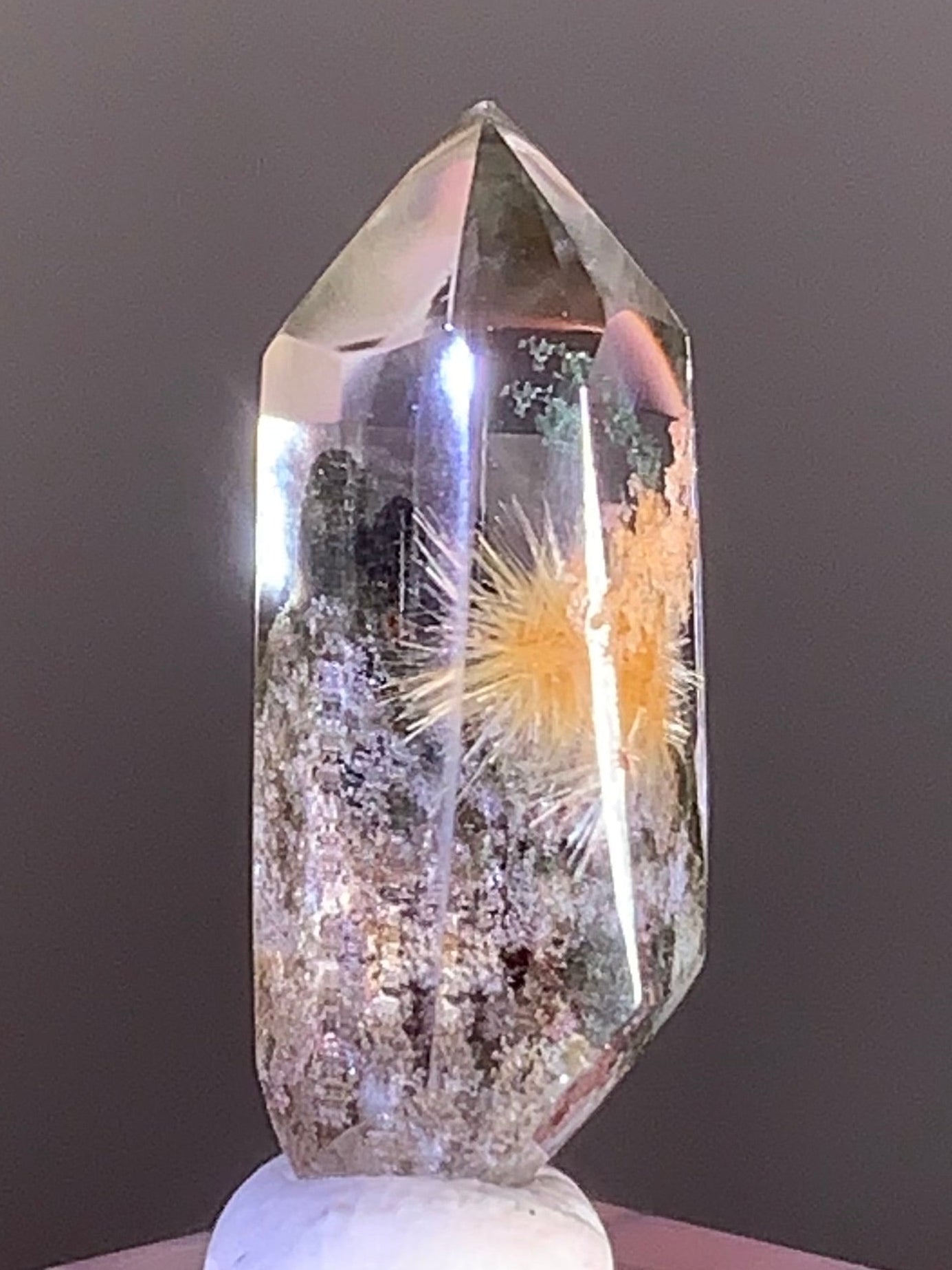 Top-Grade Gold Flower Rutilated Quartz Double-Terminated Crystal from Brazil with Garden Inclusions