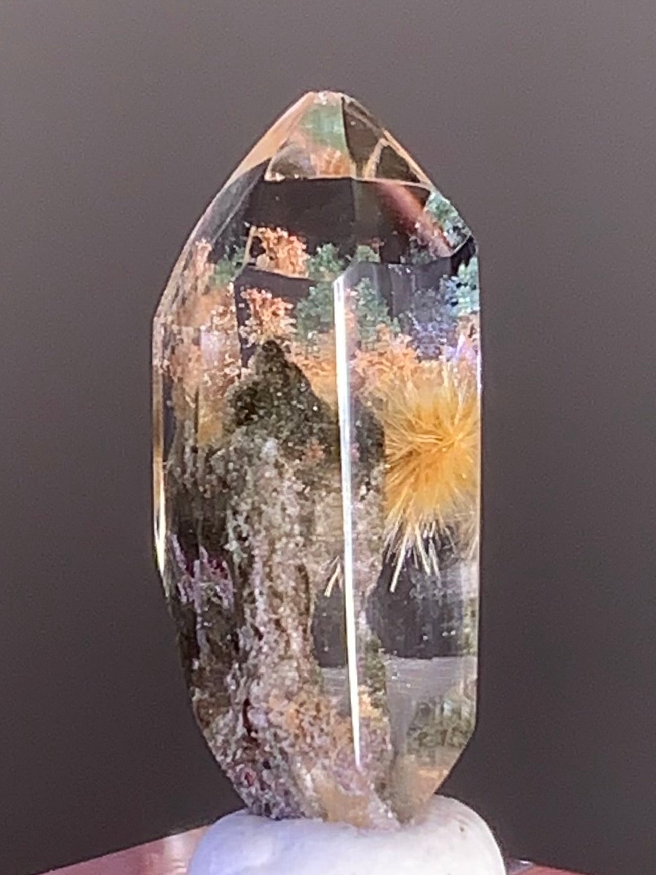 Top-Grade Gold Flower Rutilated Quartz Double-Terminated Crystal from Brazil with Garden Inclusions