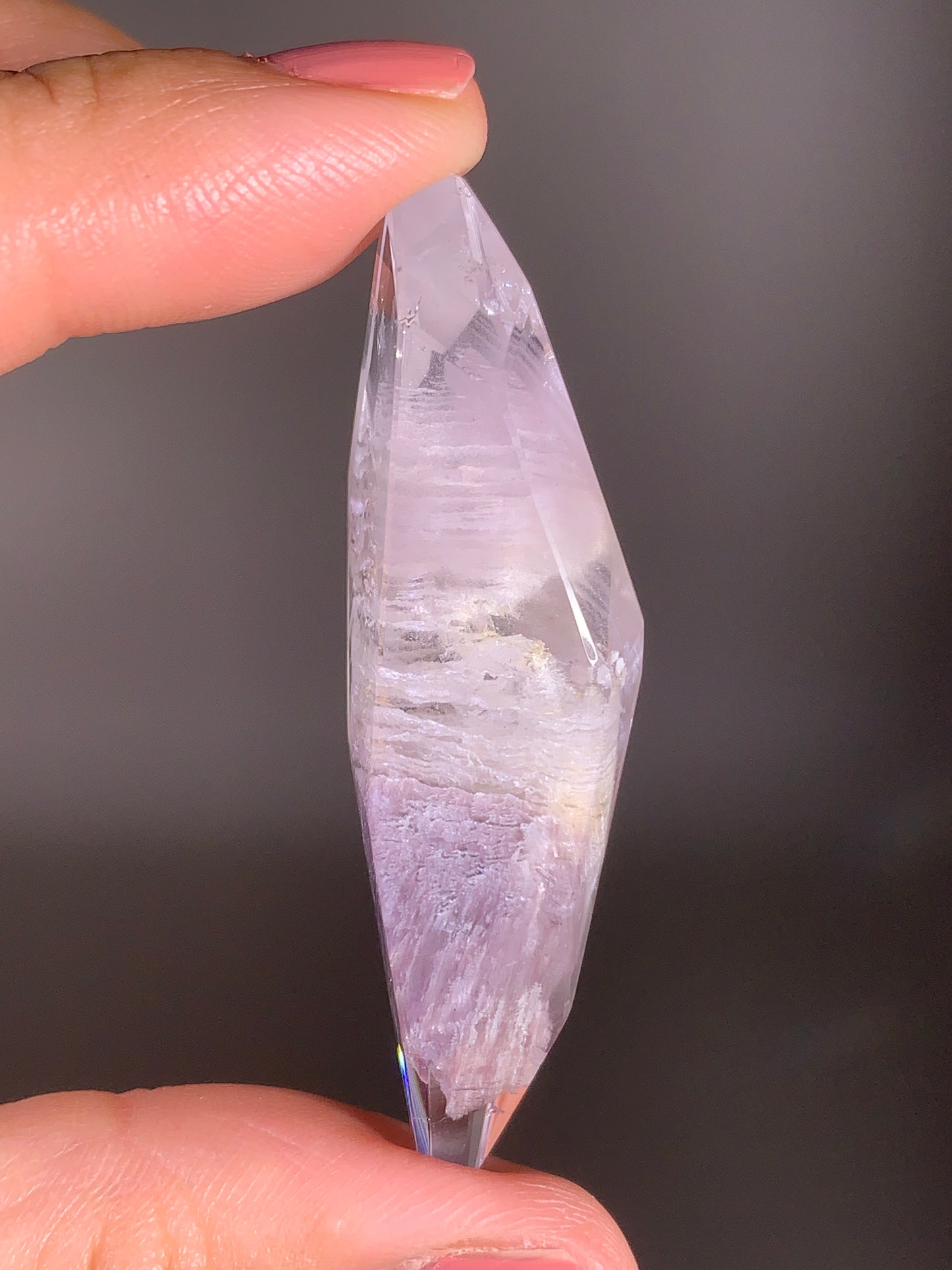 High-Grade Pink Lithium Quartz with Lavender Garden Inclusions Polished Freeform from Brazil