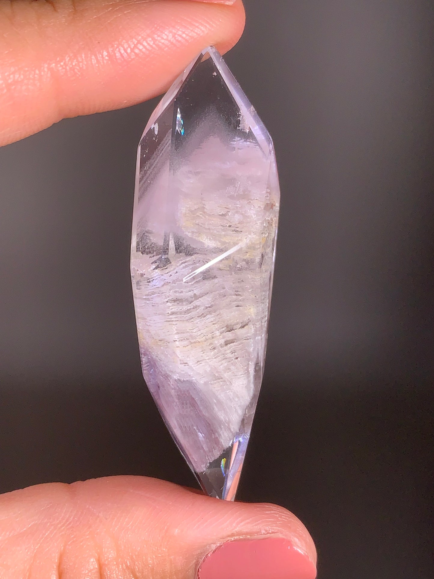 High-Grade Pink Lithium Quartz with Lavender Garden Inclusions Polished Freeform from Brazil