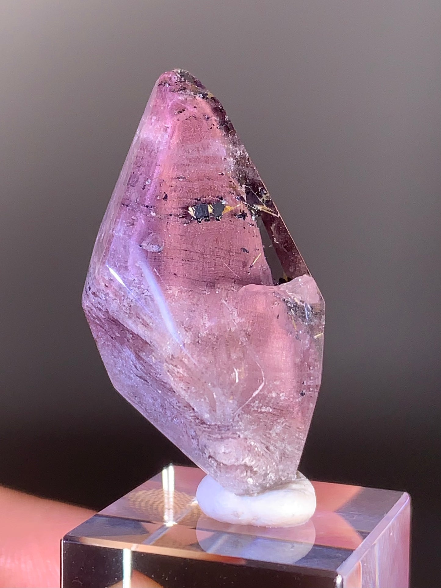 High-Grade Pink Lithium Quartz Polished Freeform from Brazil with Purple Layered Garden & Novo Horizonte Rutile