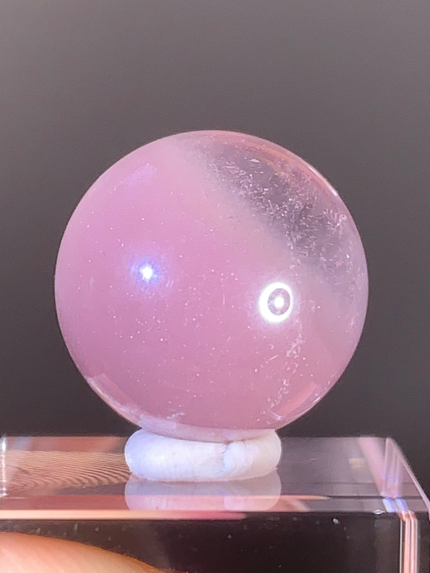 High-Grade Pink Lithium Quartz Sphere from Brazil with Lepidolite Phantom Layers