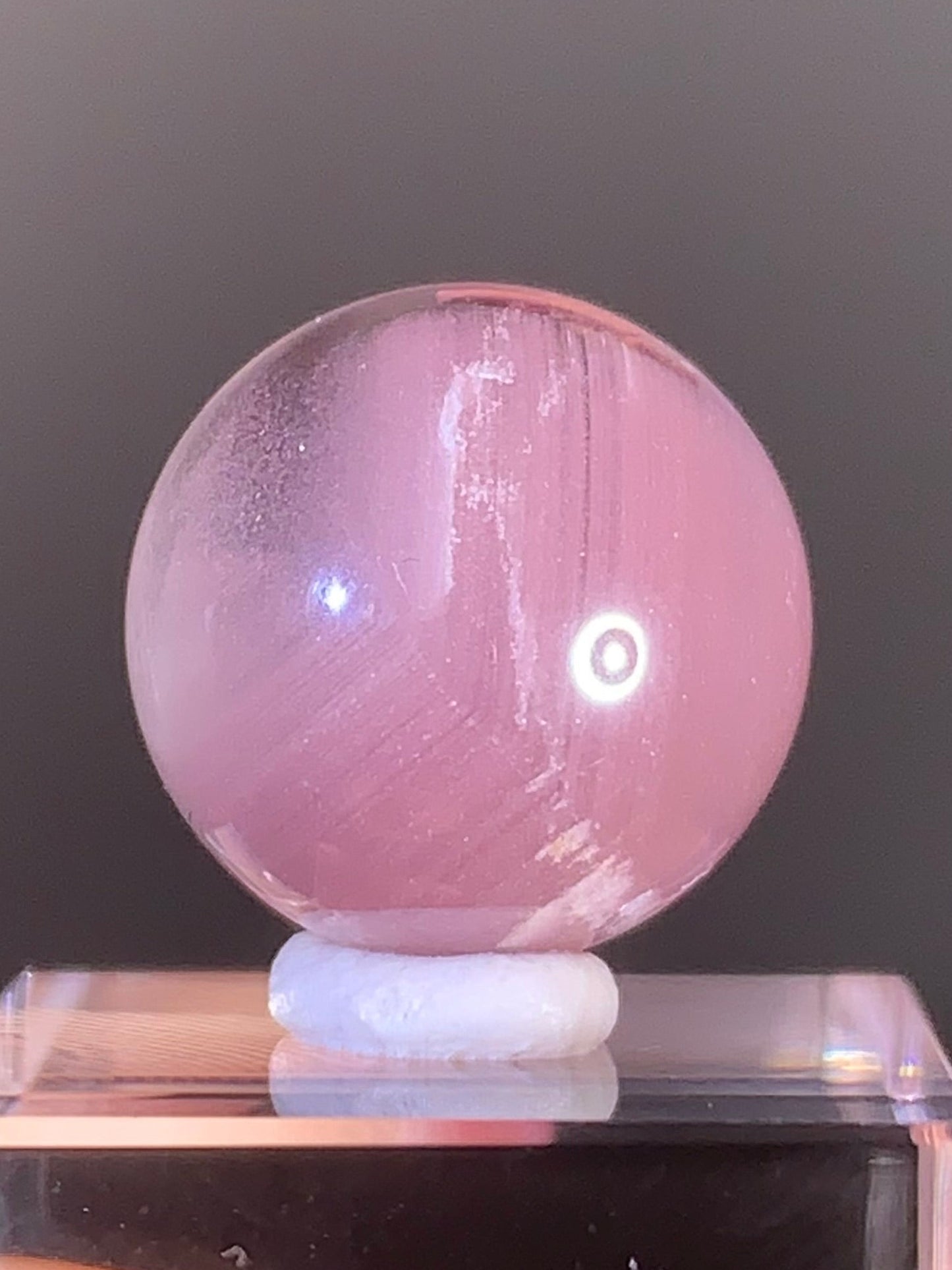 High-Grade Pink Lithium Quartz Sphere from Brazil with Lepidolite Phantom Layers