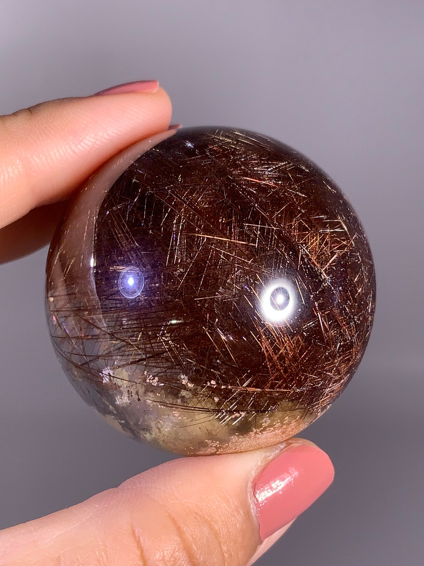 Collector’s Piece Large Copper Lattice Rutile Quartz Sphere with Cream Garden Inclusions from Brazil