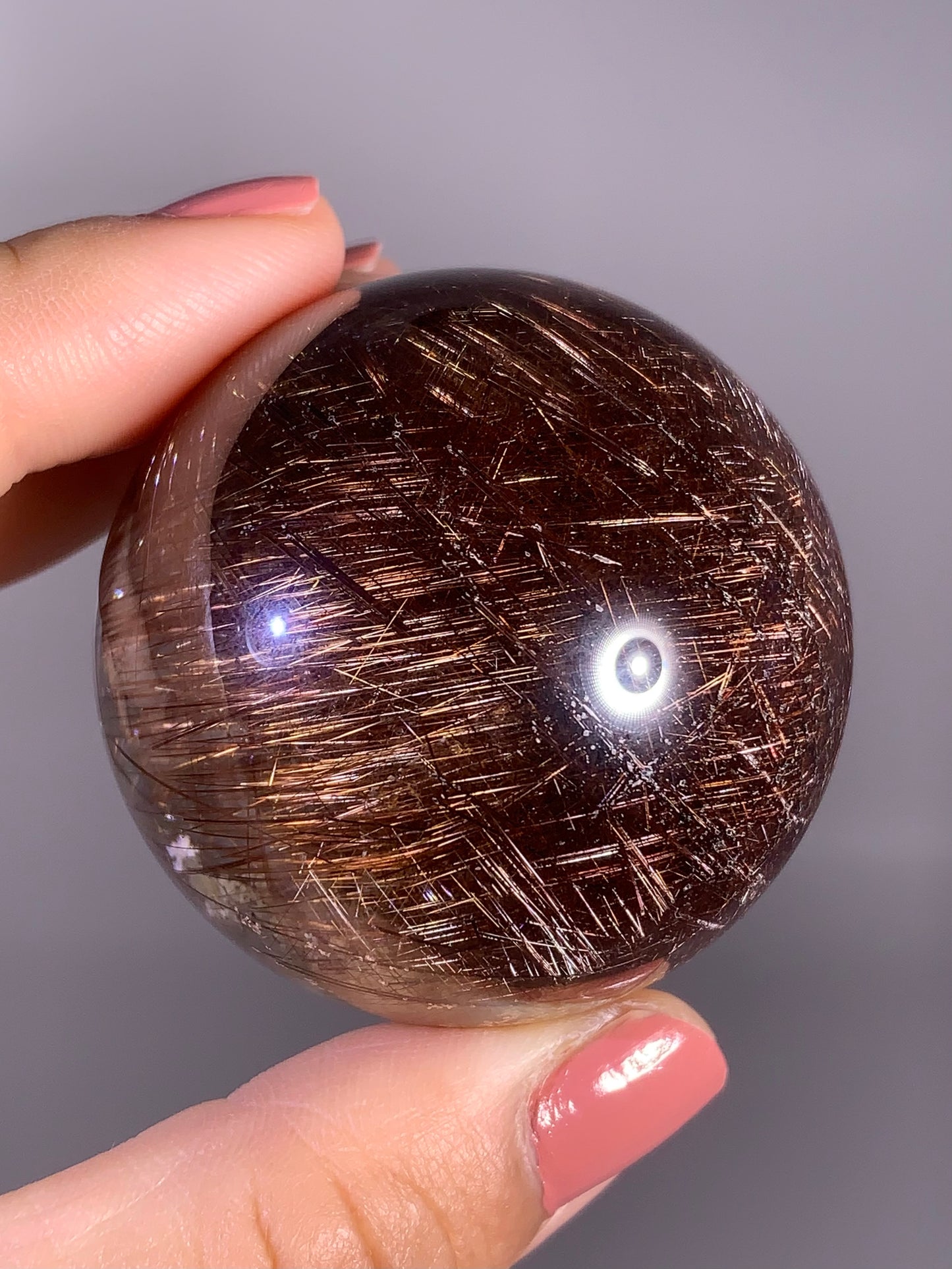 Collector’s Piece Large Copper Lattice Rutile Quartz Sphere with Cream Garden Inclusions from Brazil