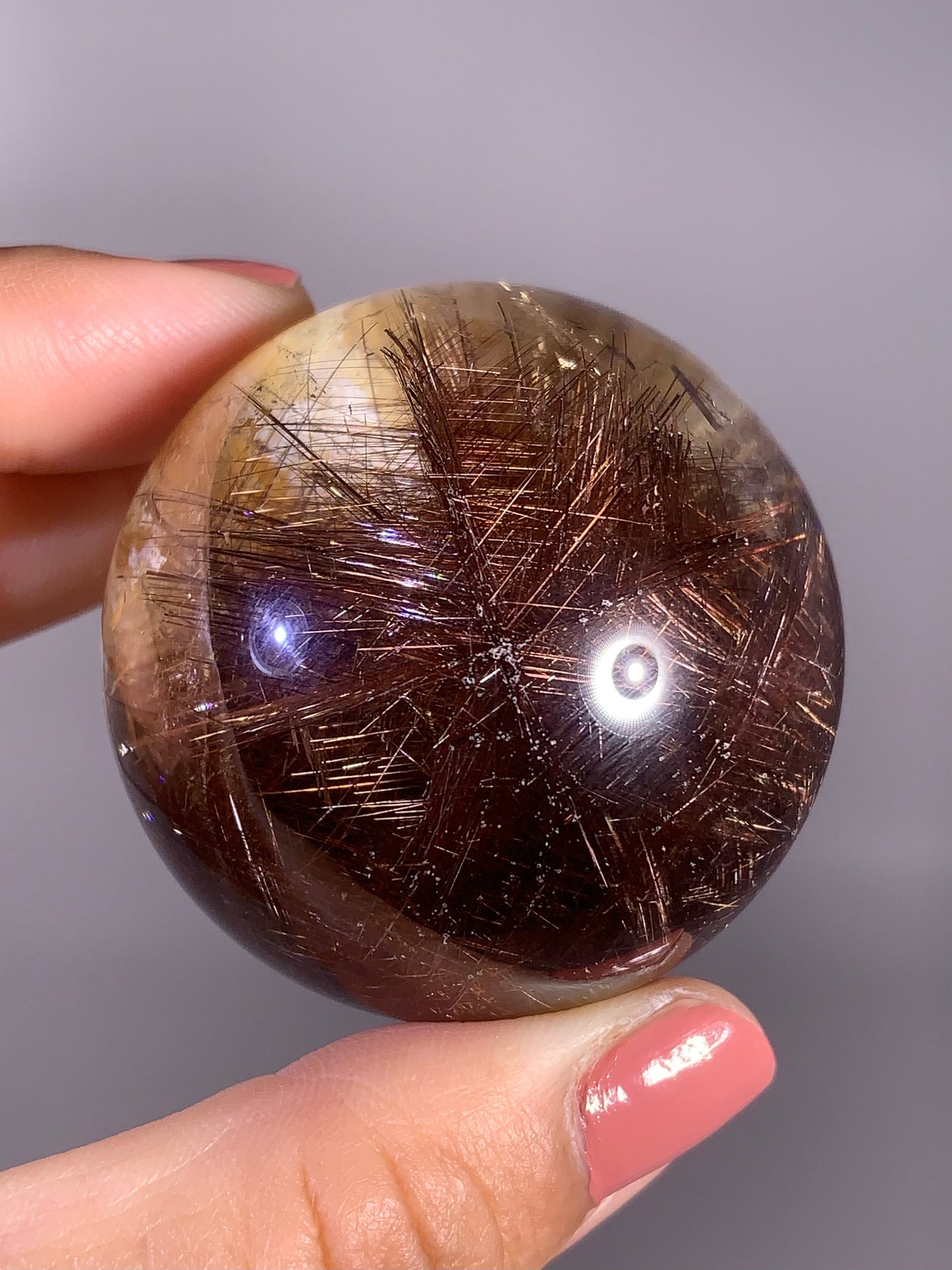 Collector’s Piece Large Copper Lattice Rutile Quartz Sphere with Cream Garden Inclusions from Brazil