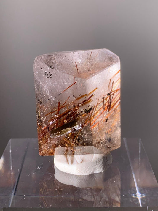 Rare Red & Gold Rutile Quartz With Green Epidote Inclusions Polished Freeform