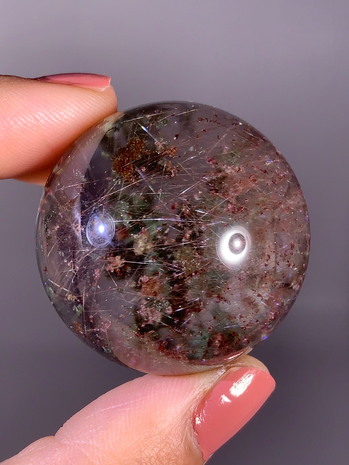 Collector’s Grade Rare Four Season Garden Quartz Sphere with Pink Shooting Star Rutile from Brazil