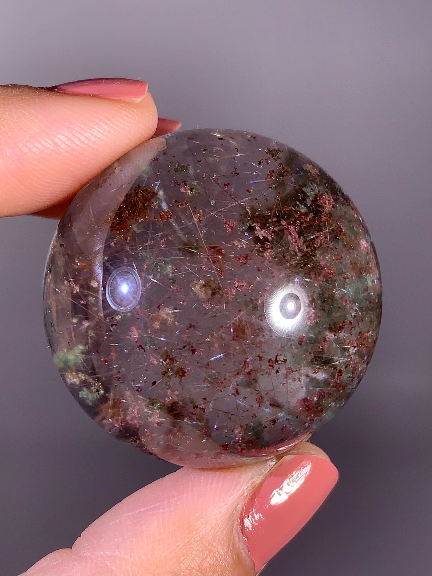 Collector’s Grade Rare Four Season Garden Quartz Sphere with Pink Shooting Star Rutile from Brazil