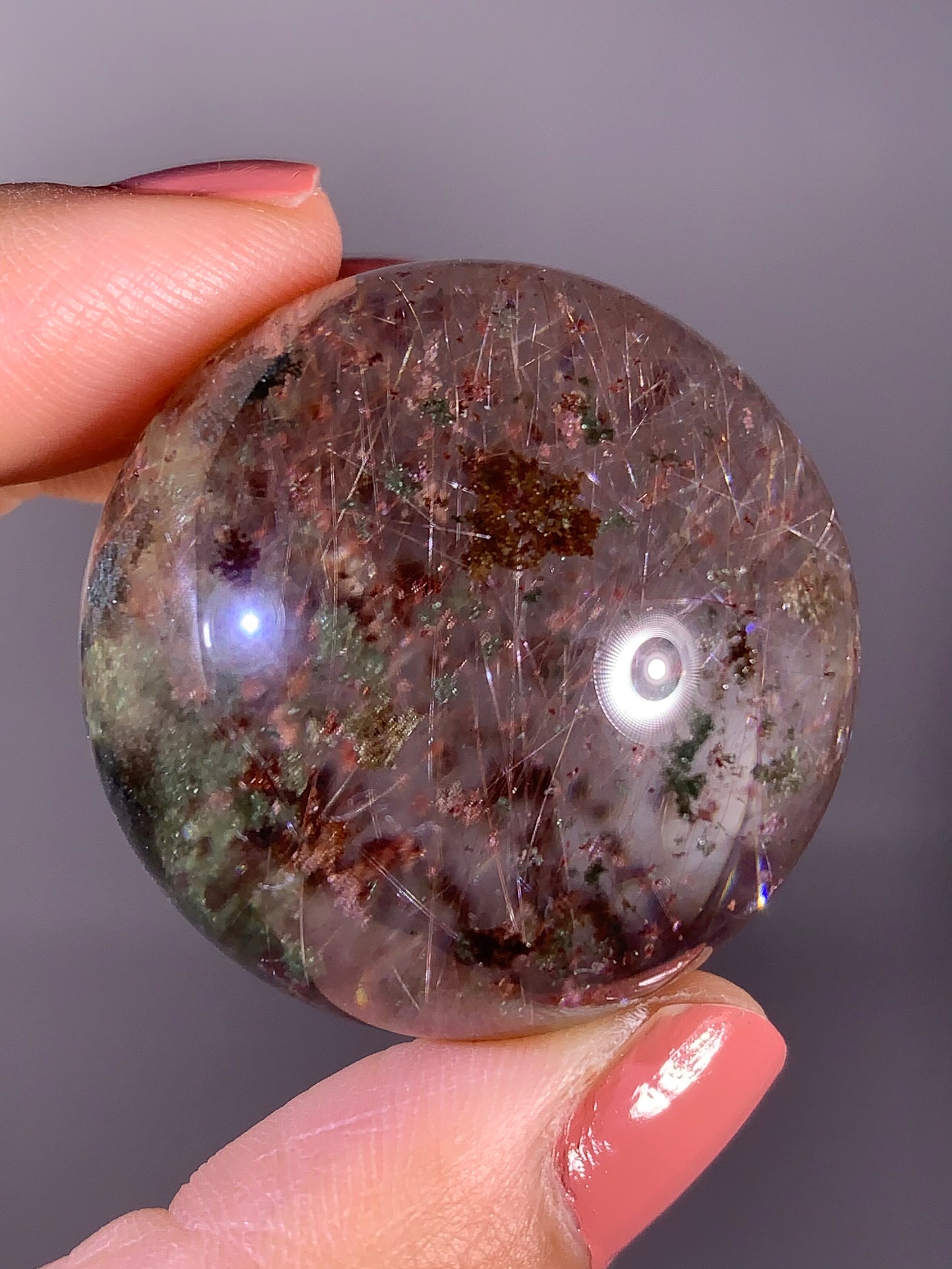 Collector’s Grade Rare Four Season Garden Quartz Sphere with Pink Shooting Star Rutile from Brazil