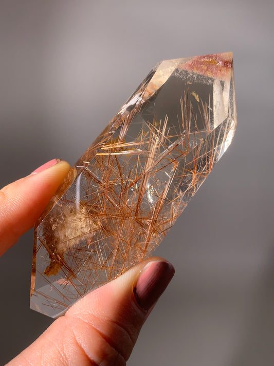 Gold & Copper Rutile Quartz With Cream & Pink Lodalite Inclusion Polished Freeform