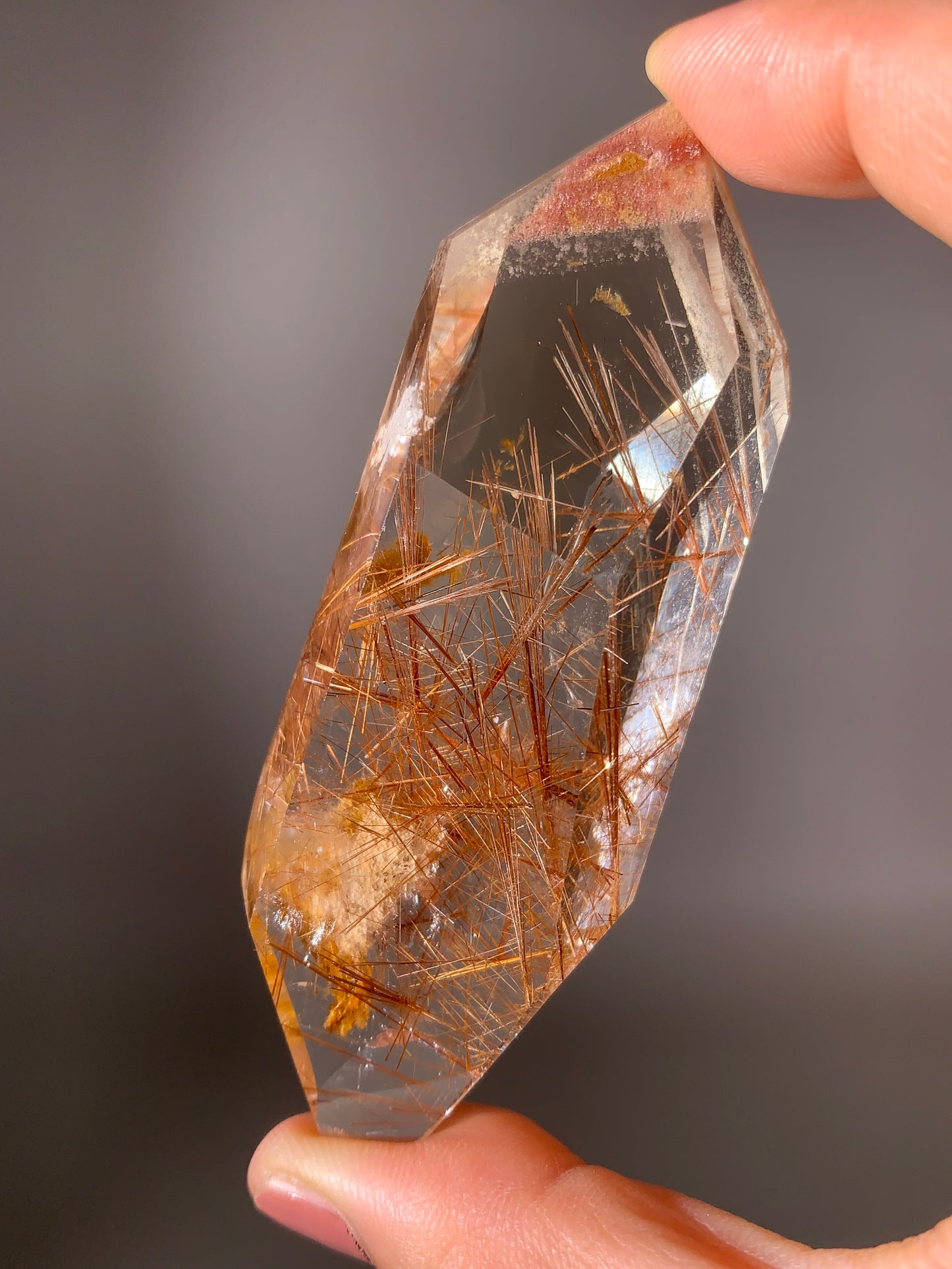 Gold & Copper Rutile Quartz With Cream & Pink Lodalite Inclusion Polished Freeform
