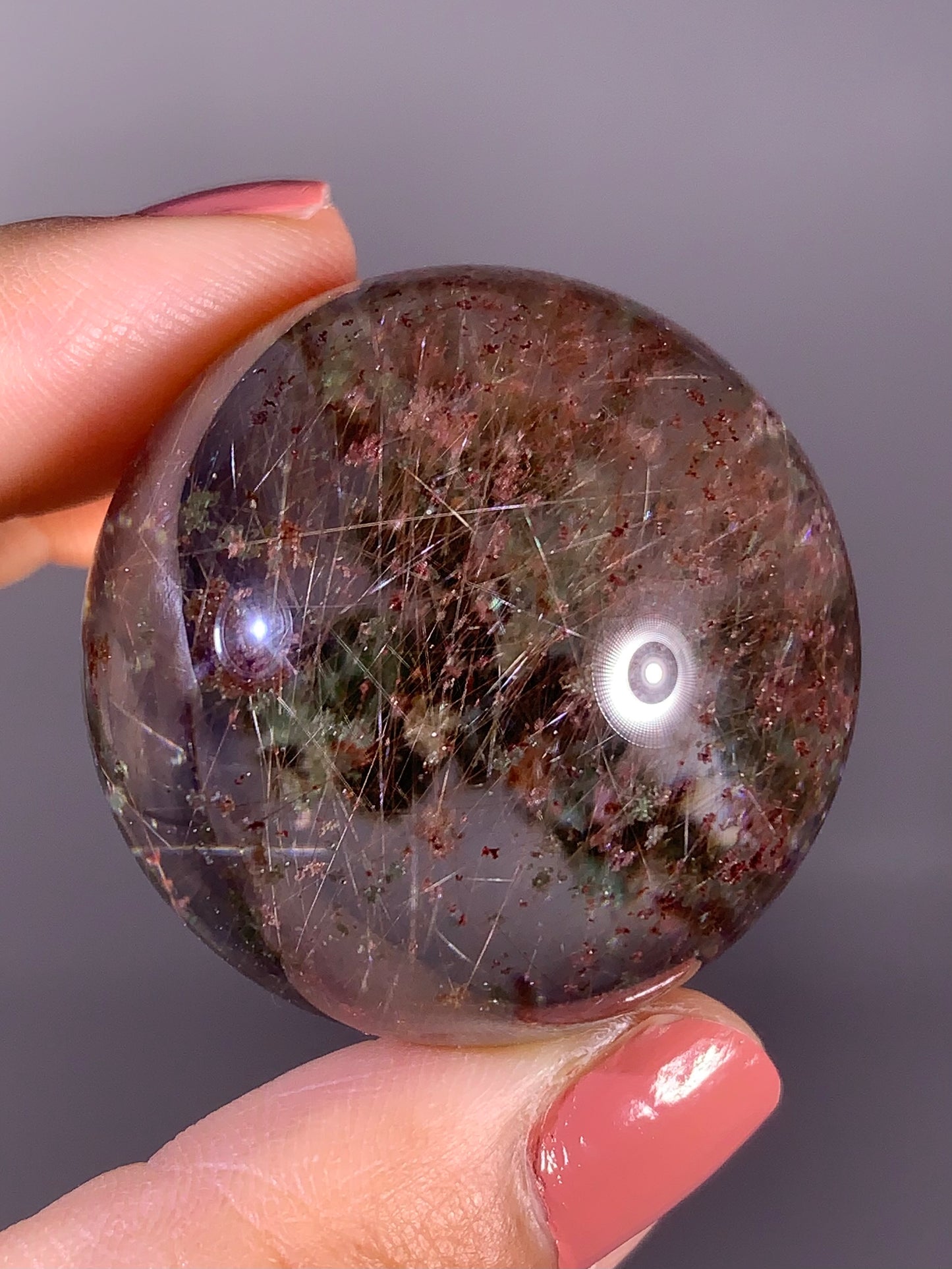 Collector’s Grade Rare Four Season Garden Quartz Sphere with Pink Shooting Star Rutile from Brazil
