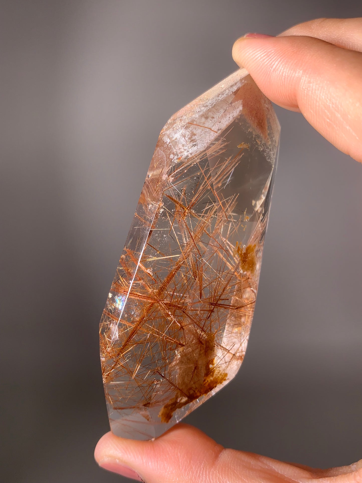 Gold & Copper Rutile Quartz With Cream & Pink Lodalite Inclusion Polished Freeform