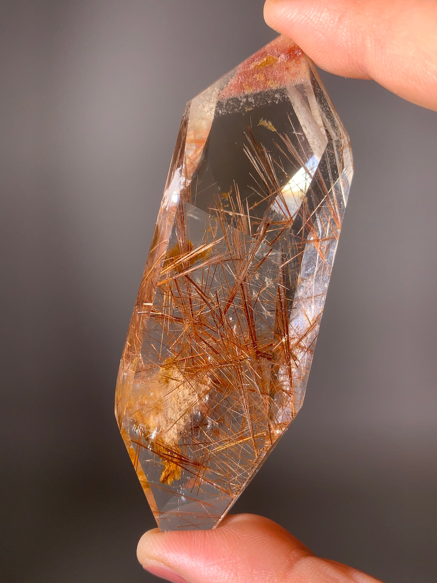 Gold & Copper Rutile Quartz With Cream & Pink Lodalite Inclusion Polished Freeform