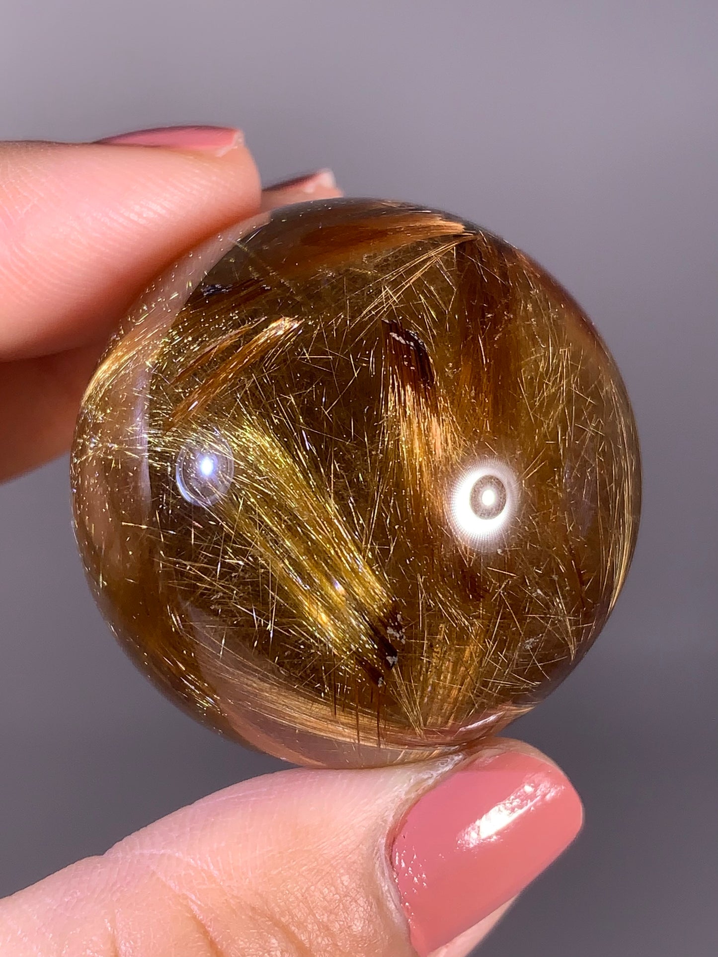 Collector’s Grade Novo Horizonte Gold Starburst Rutile Quartz Sphere from Brazil