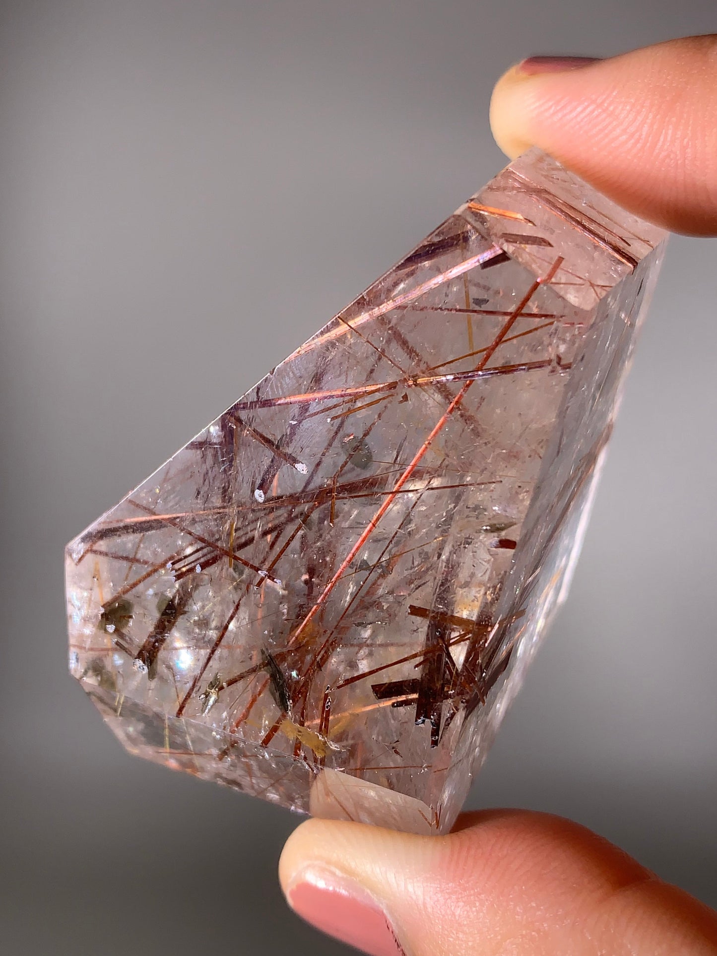 Rare Red & Gold Rutile Quartz With Green Epidote Inclusions Polished Freeform