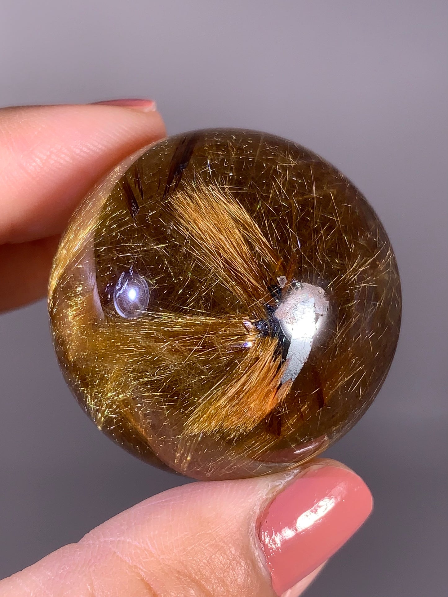 Collector’s Grade Novo Horizonte Gold Starburst Rutile Quartz Sphere from Brazil