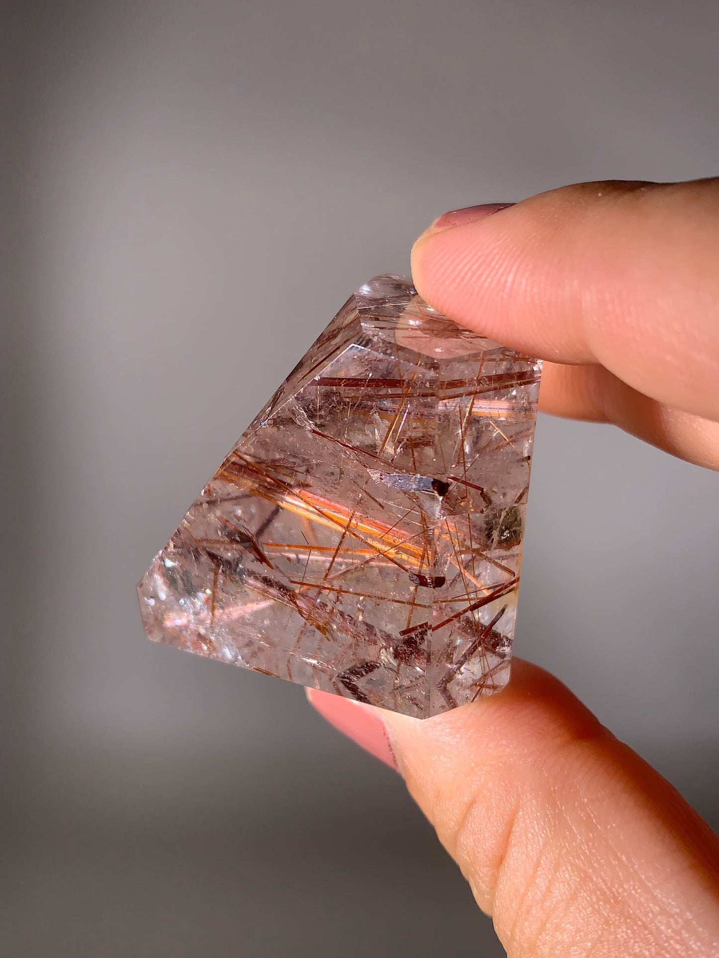 Rare Red & Gold Rutile Quartz With Green Epidote Inclusions Polished Freeform