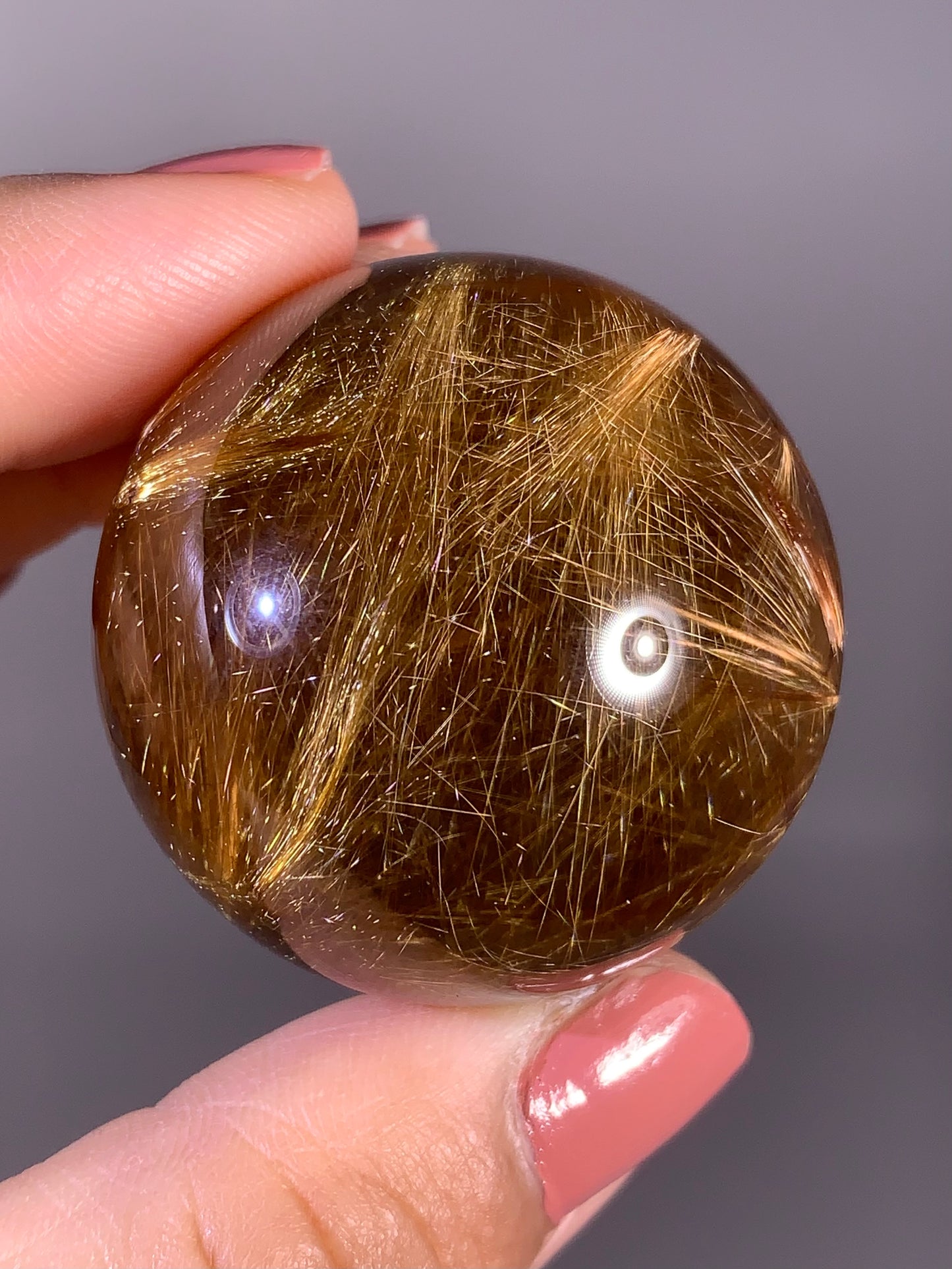 Collector’s Grade Novo Horizonte Gold Starburst Rutile Quartz Sphere from Brazil