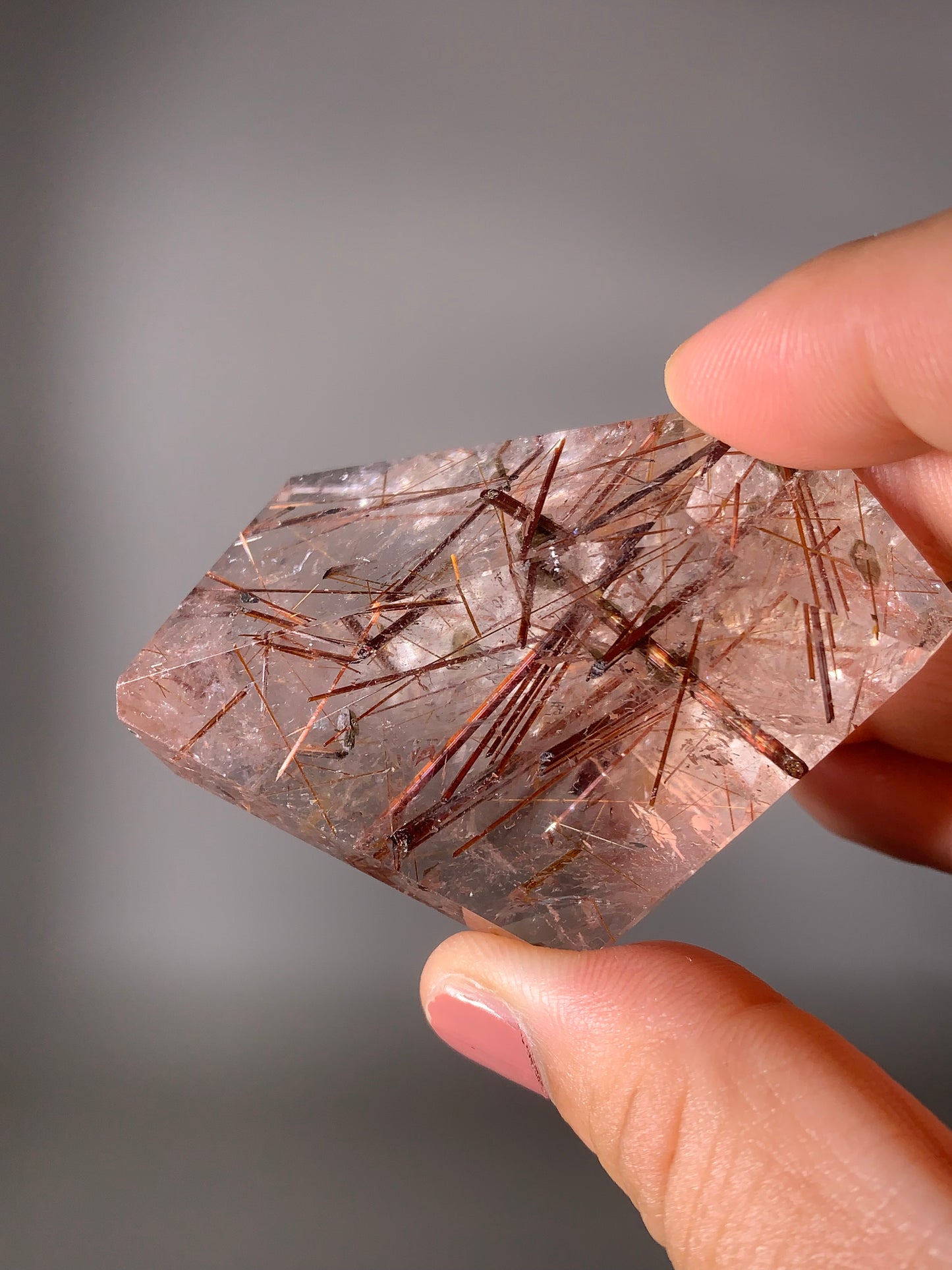 Rare Red & Gold Rutile Quartz With Green Epidote Inclusions Polished Freeform