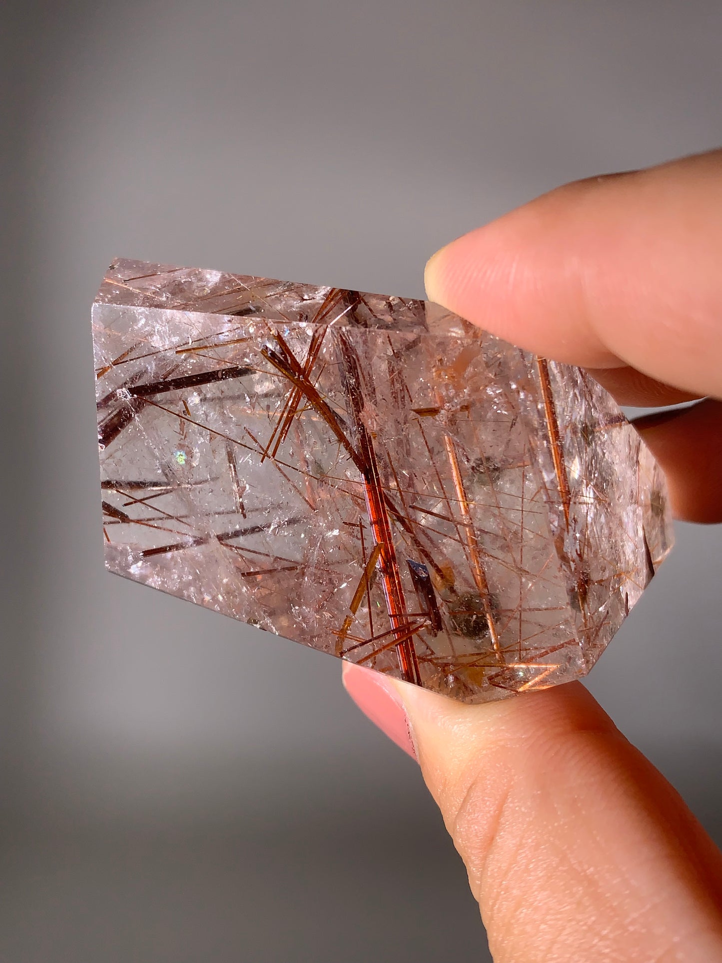 Rare Red & Gold Rutile Quartz With Green Epidote Inclusions Polished Freeform