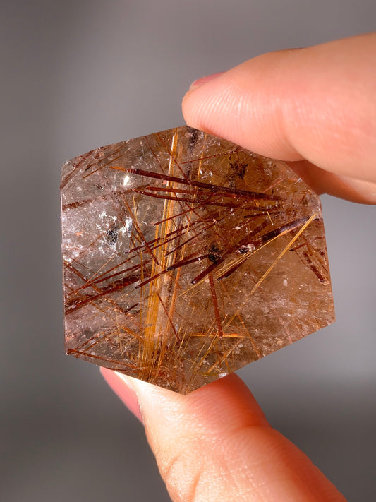 Gold & Red Copper Rutile Smoky Quartz With Epidote Inclusion Polished Freeform