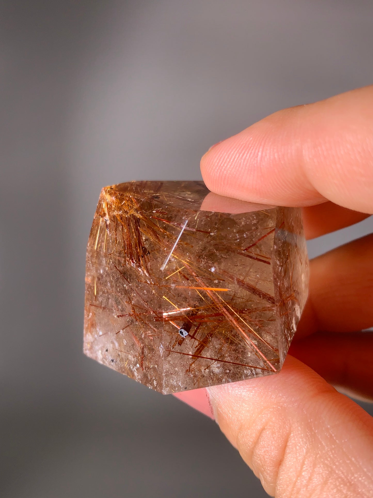 Gold & Red Copper Rutile Smoky Quartz With Epidote Inclusion Polished Freeform