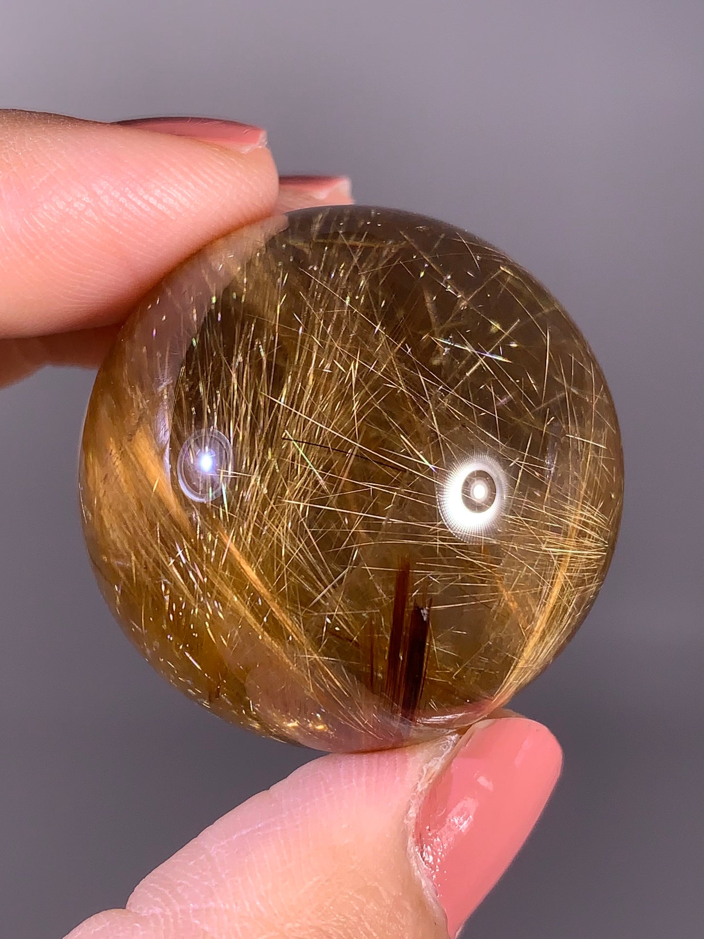 Collector’s Grade Novo Horizonte Gold Starburst Rutile Quartz Sphere from Brazil