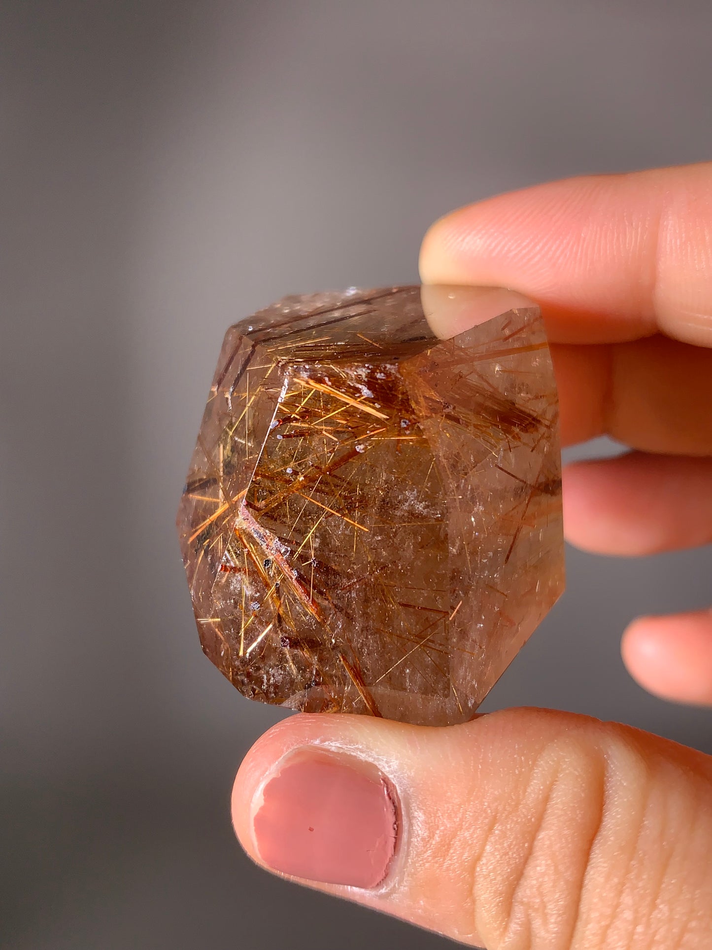 Gold & Red Copper Rutile Smoky Quartz With Epidote Inclusion Polished Freeform