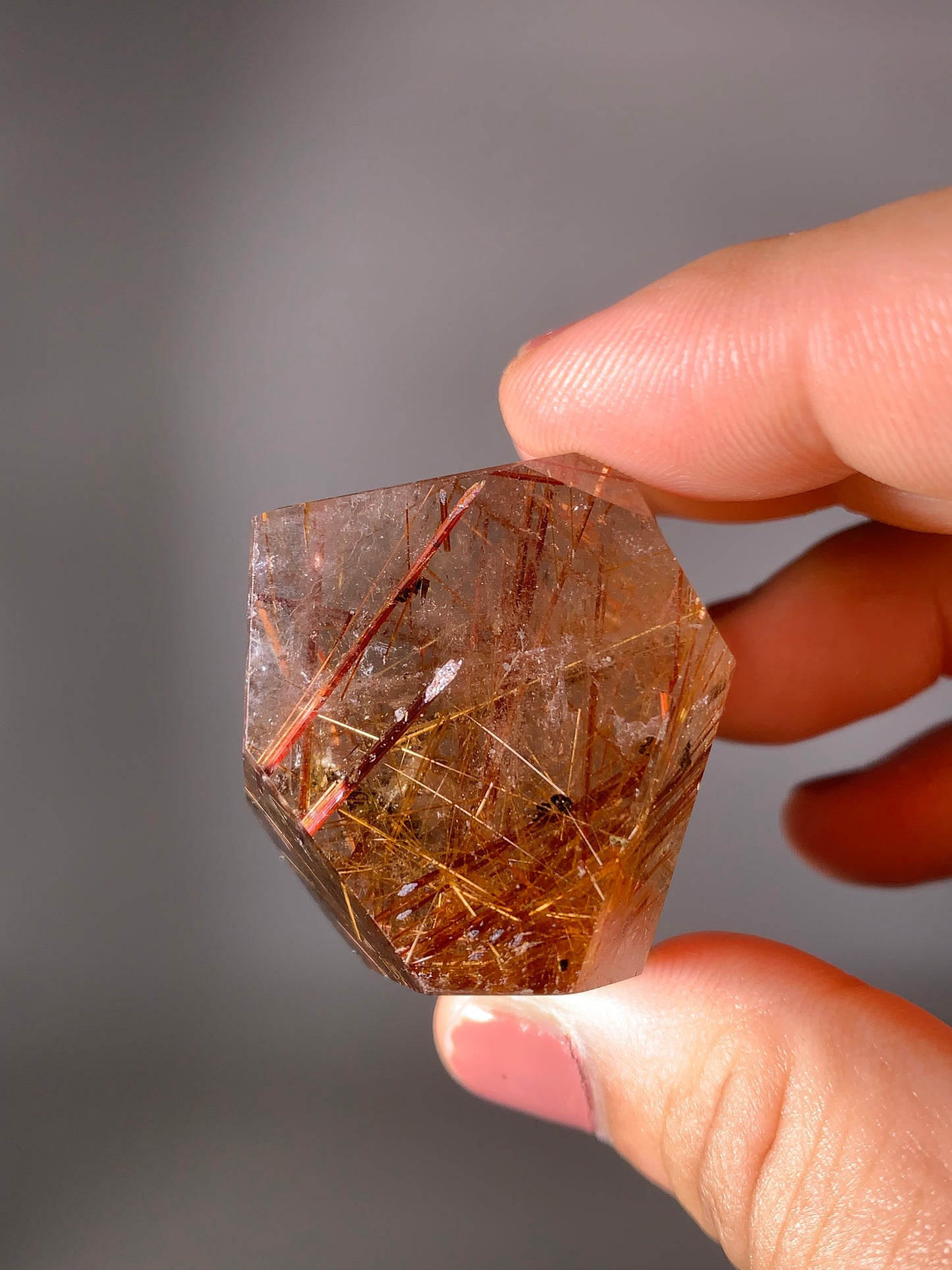 Gold & Red Copper Rutile Smoky Quartz With Epidote Inclusion Polished Freeform
