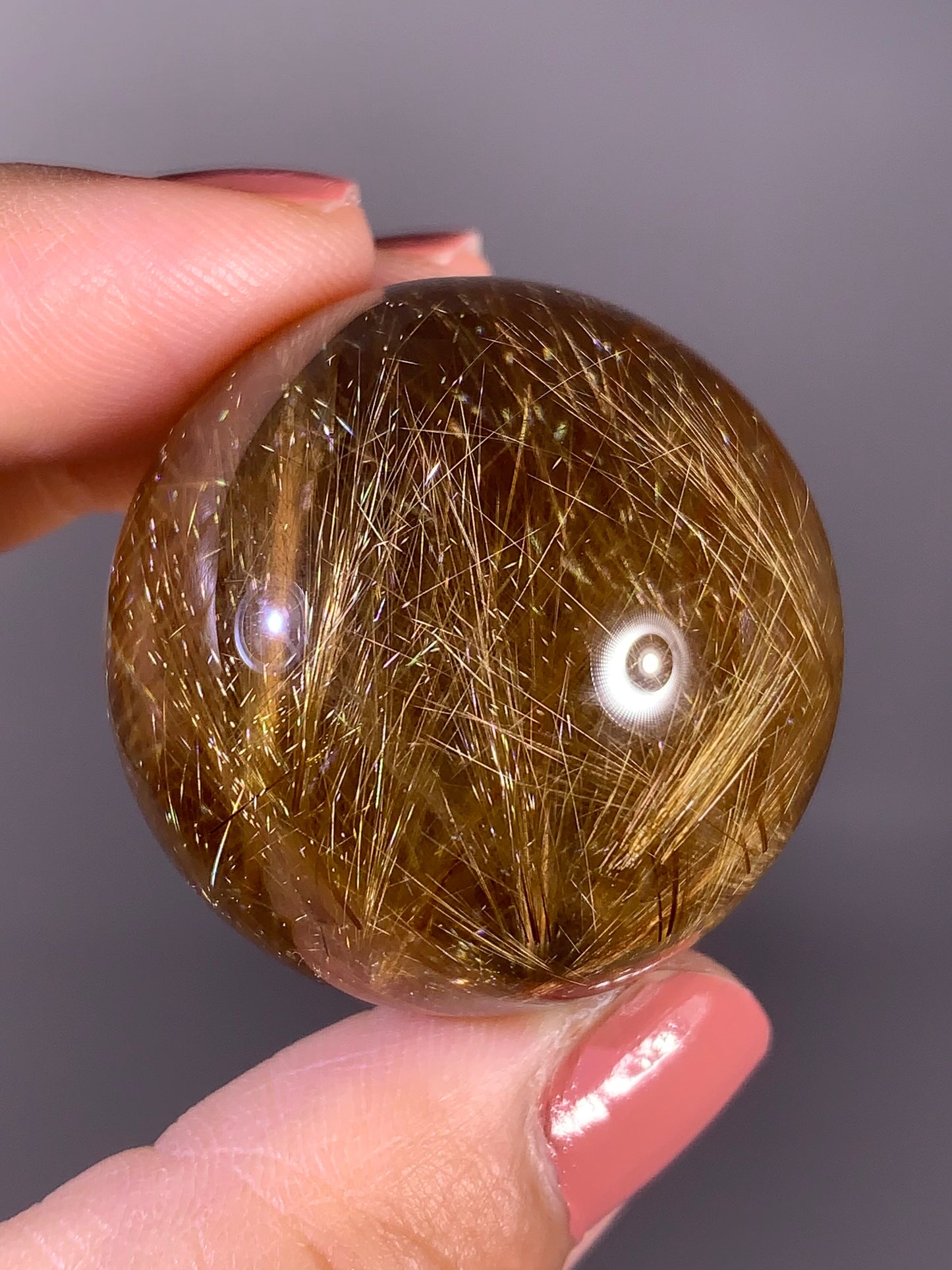 Collector’s Grade Novo Horizonte Gold Starburst Rutile Quartz Sphere from Brazil