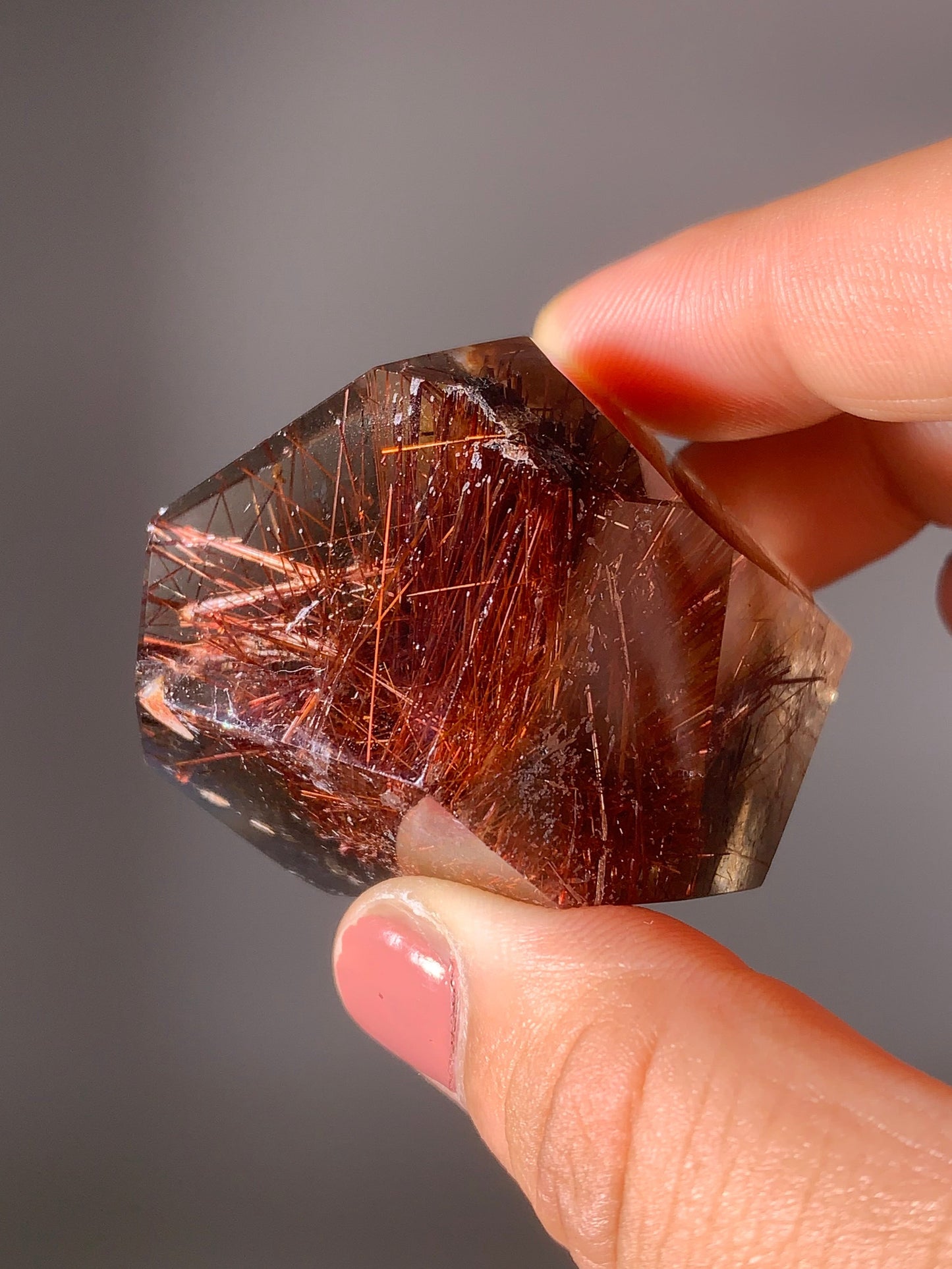 Rare Red Copper Rutile Smoky Quartz With Mica Inclusion Polished Freeform