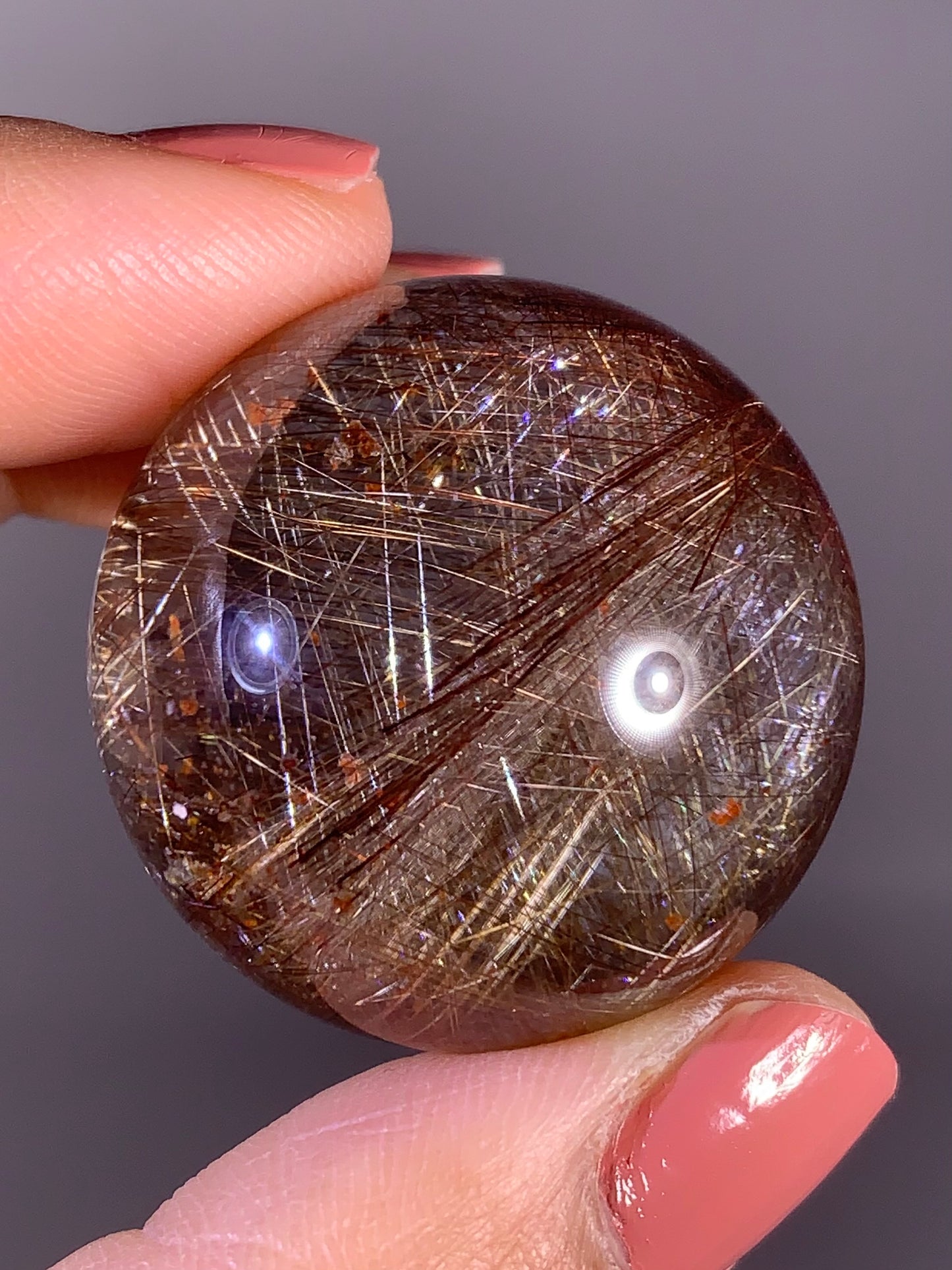 Collector’s Grade Rare Devil Rutile & Red Sagenite Rutile Quartz Sphere with Brick Garden Inclusions – Brazil