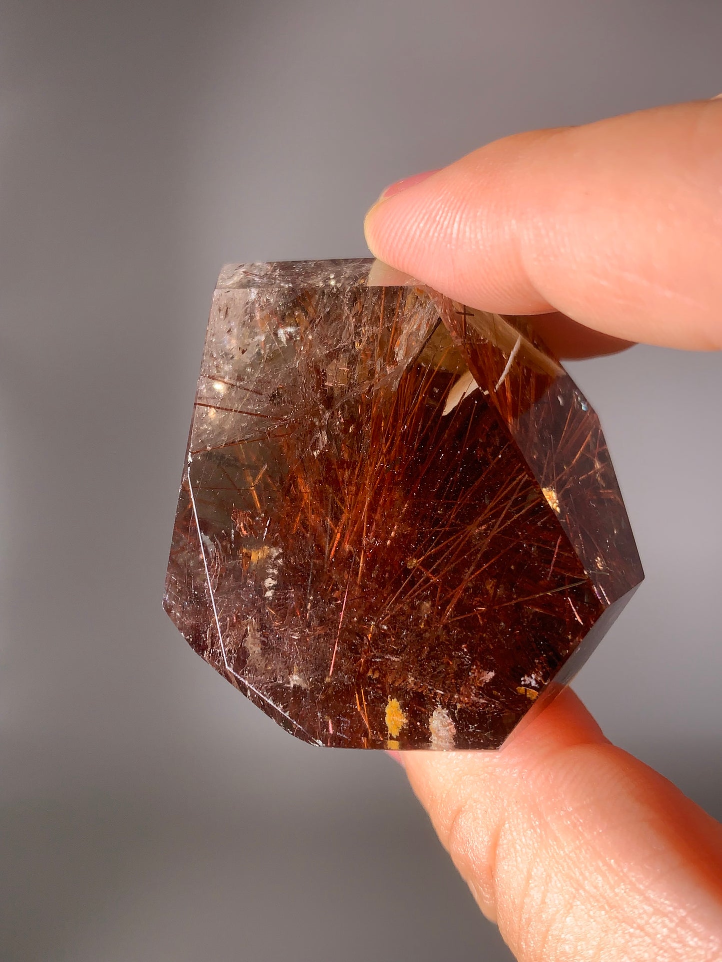 Rare Red Copper Rutile Smoky Quartz With Mica Inclusion Polished Freeform
