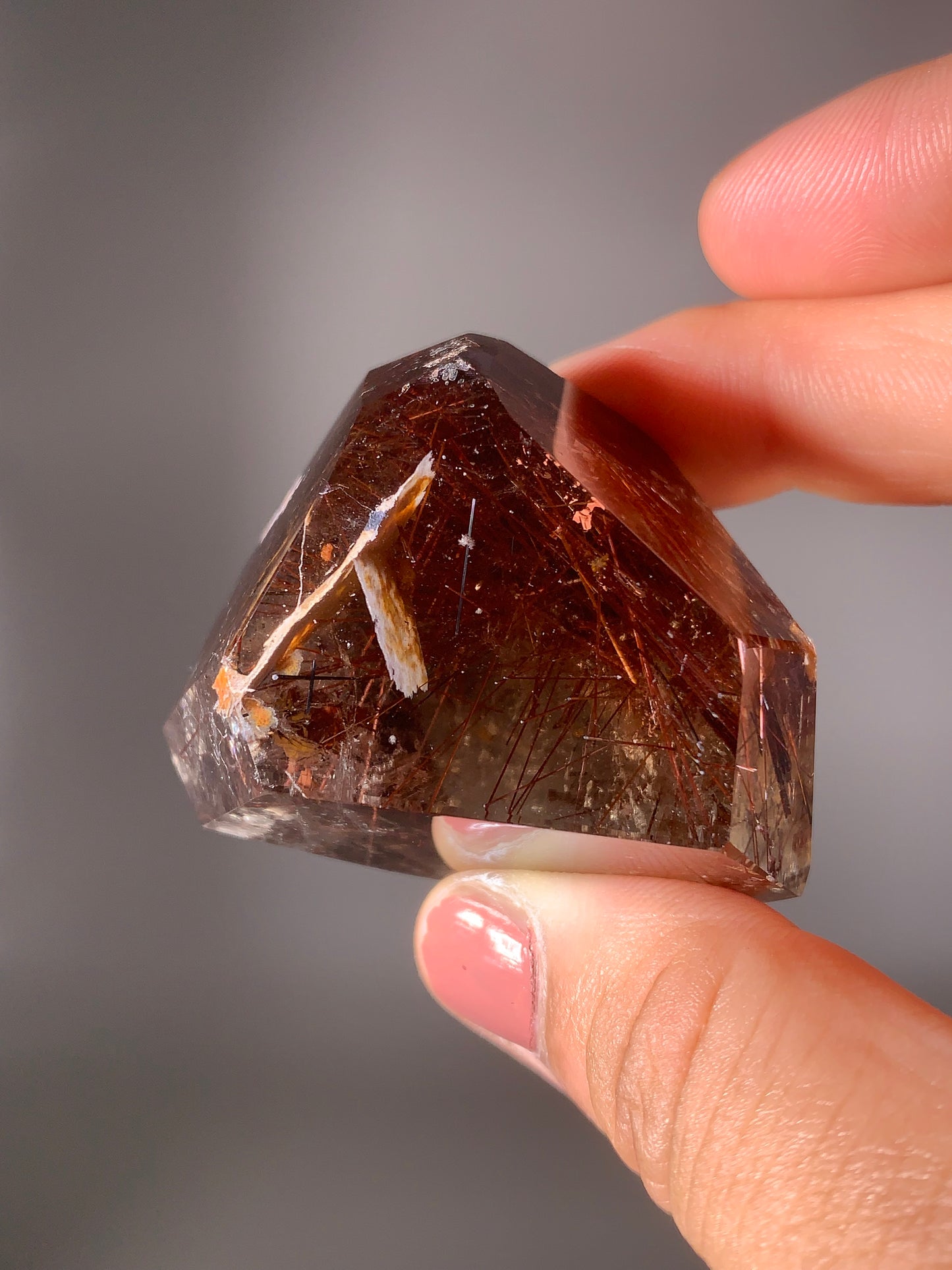 Rare Red Copper Rutile Smoky Quartz With Mica Inclusion Polished Freeform
