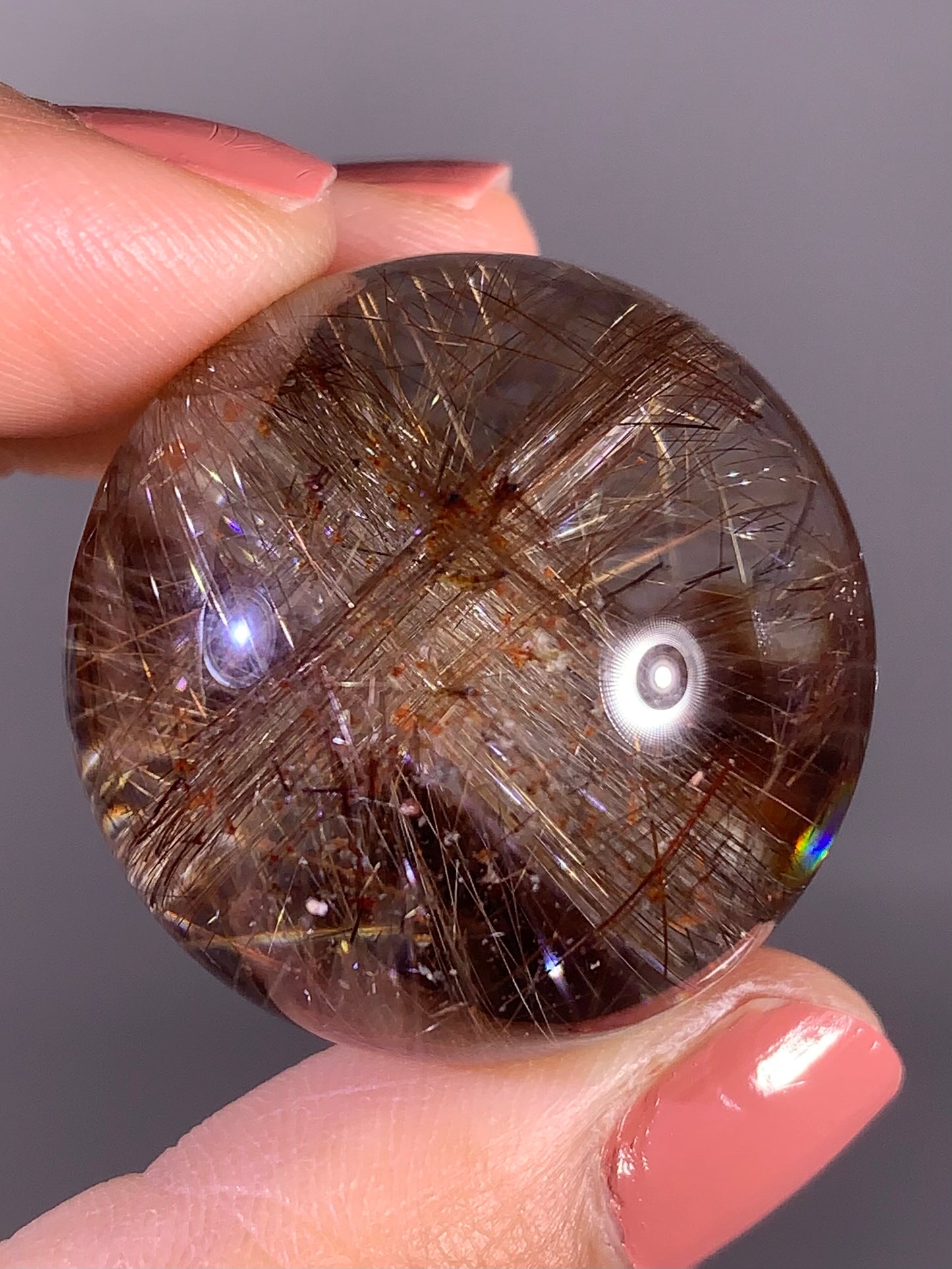 Collector’s Grade Rare Devil Rutile & Red Sagenite Rutile Quartz Sphere with Brick Garden Inclusions – Brazil
