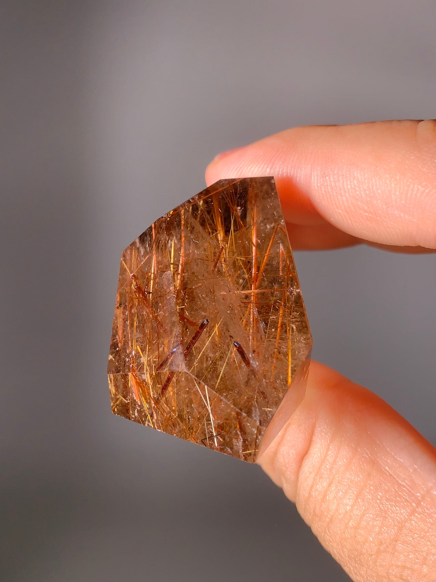 Gold & Copper & Black Rutile Quartz With Green Epidote Inclusion Polished Freeform