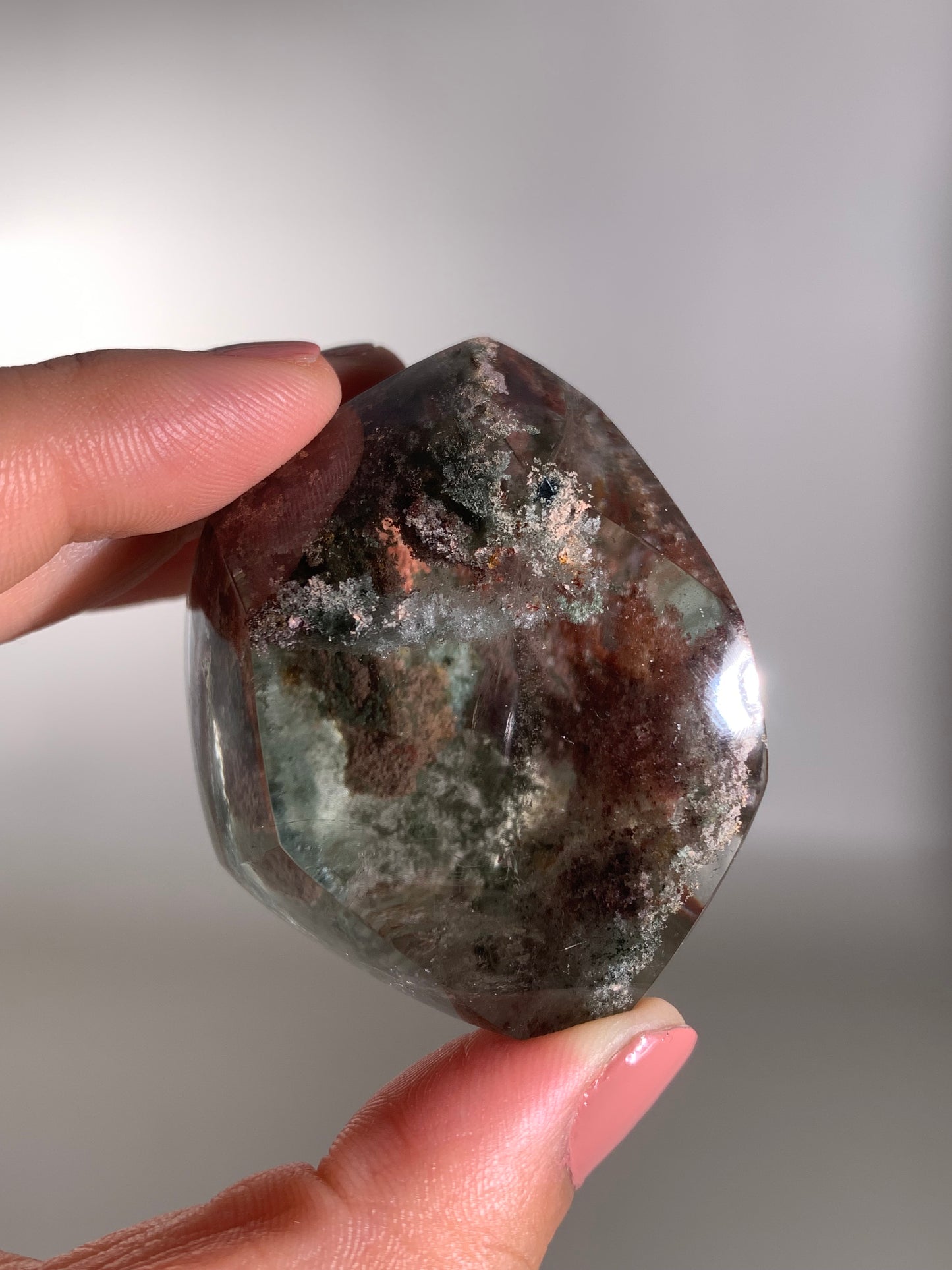 Colorful Garden Quartz With Shimmery Green Chlorite Polished Freeform Brazil