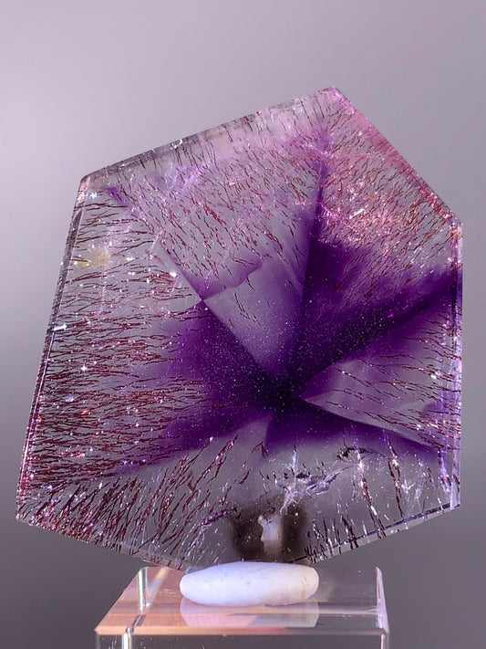 Collector’s Piece Super Seven Quartz Slice with Trapiche & Deep Red Lepidocrocite