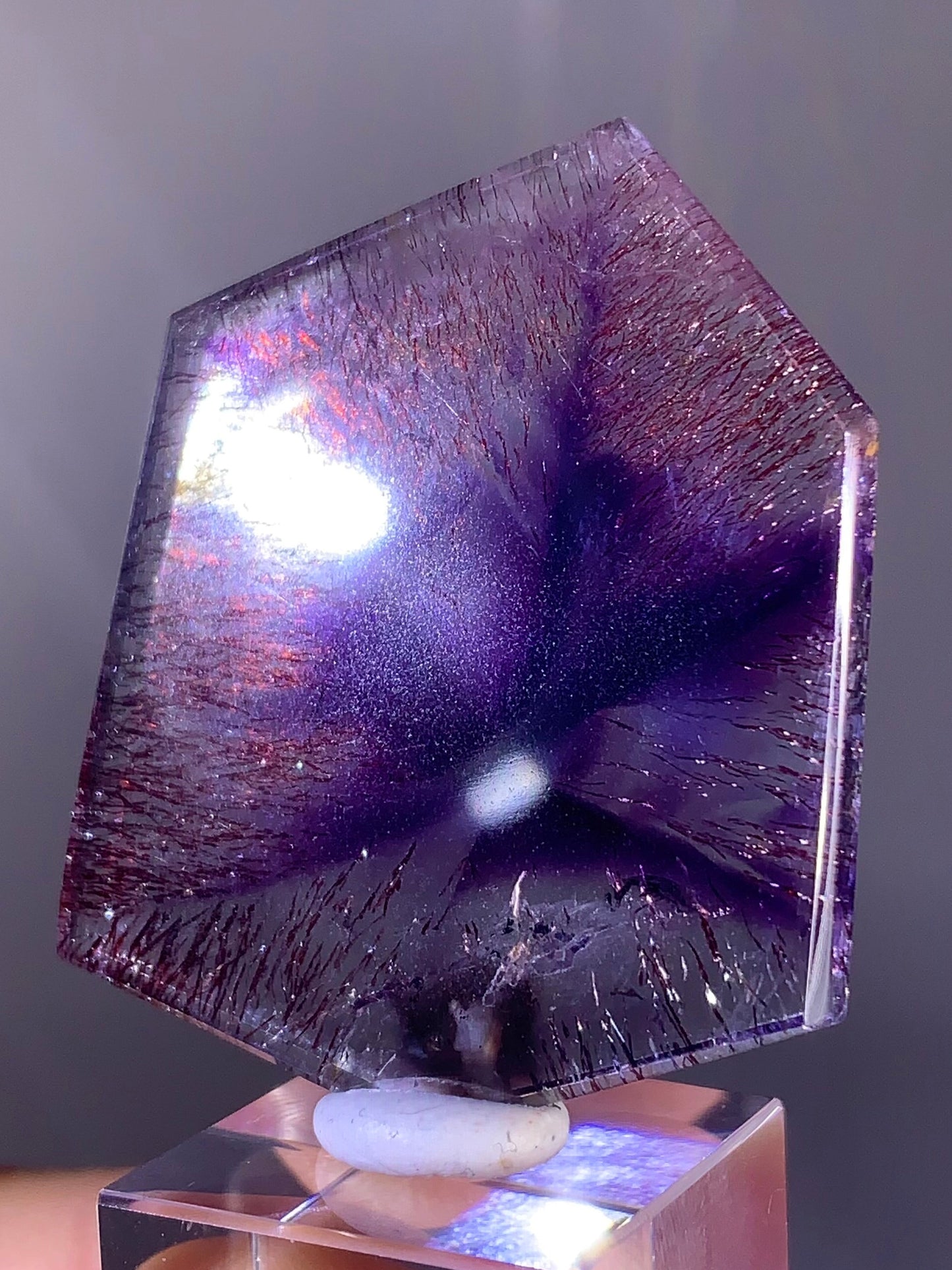 Collector’s Piece Super Seven Quartz Slice with Trapiche & Deep Red Lepidocrocite