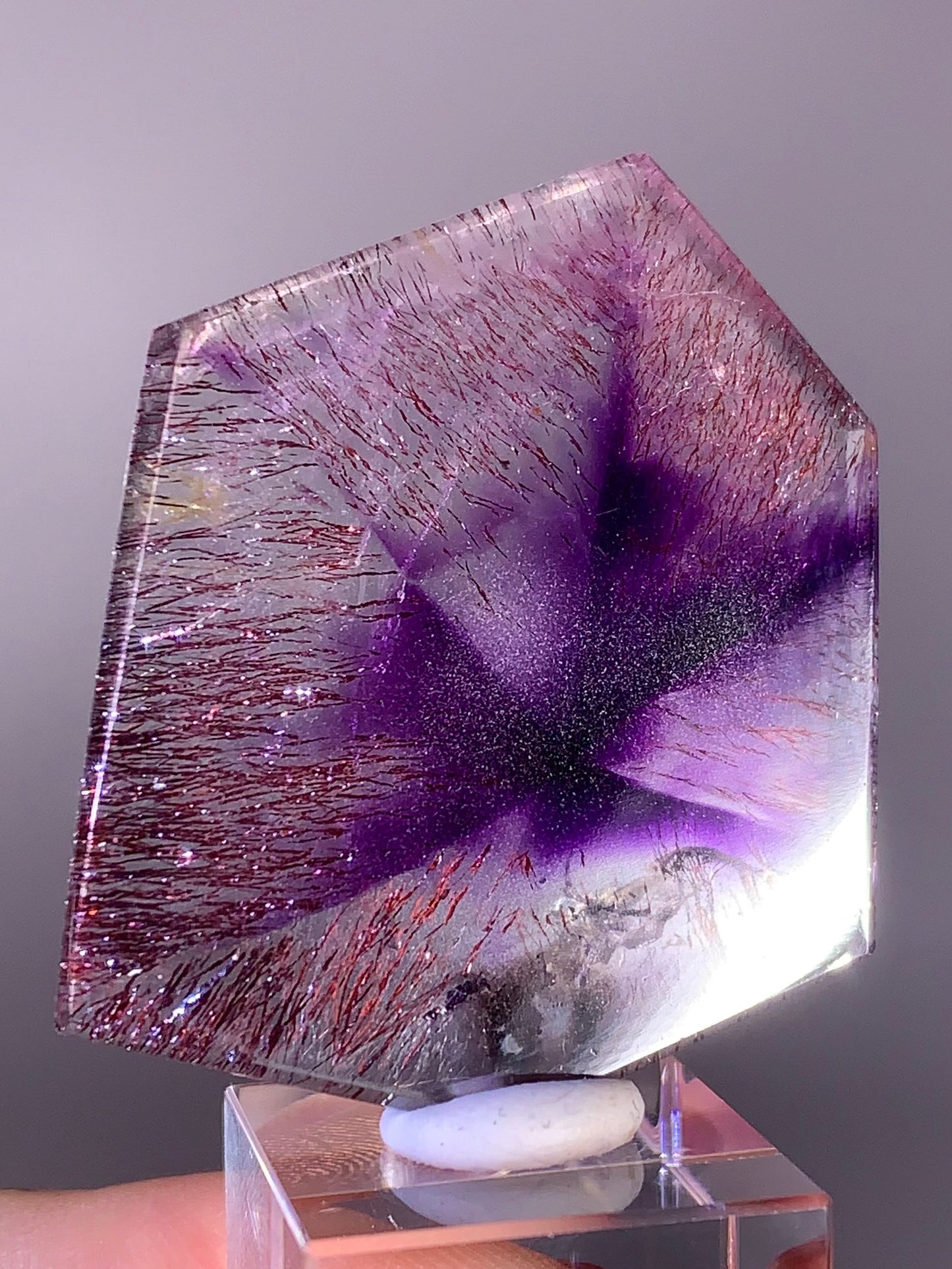 Collector’s Piece Super Seven Quartz Slice with Trapiche & Deep Red Lepidocrocite