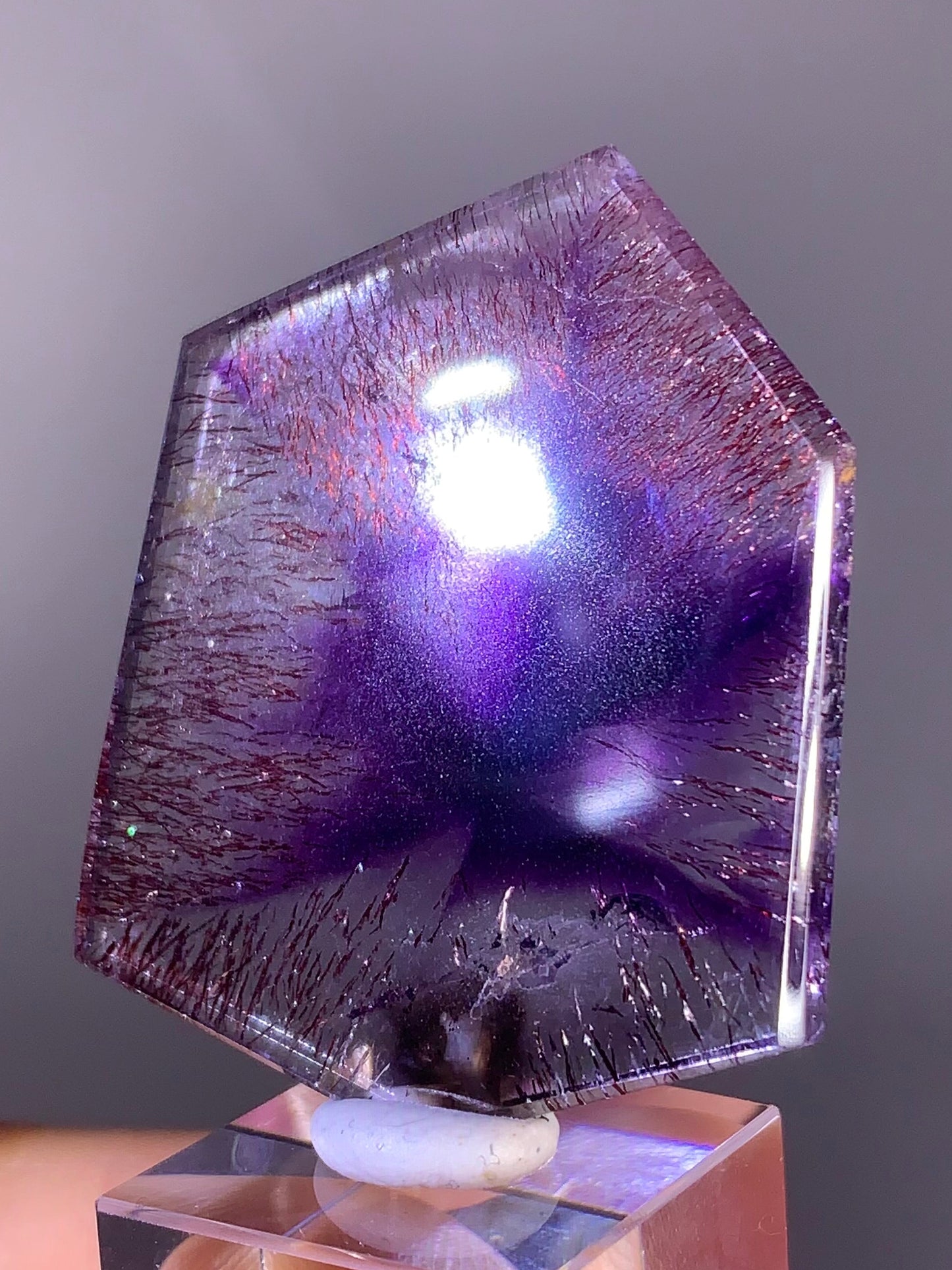 Collector’s Piece Super Seven Quartz Slice with Trapiche & Deep Red Lepidocrocite