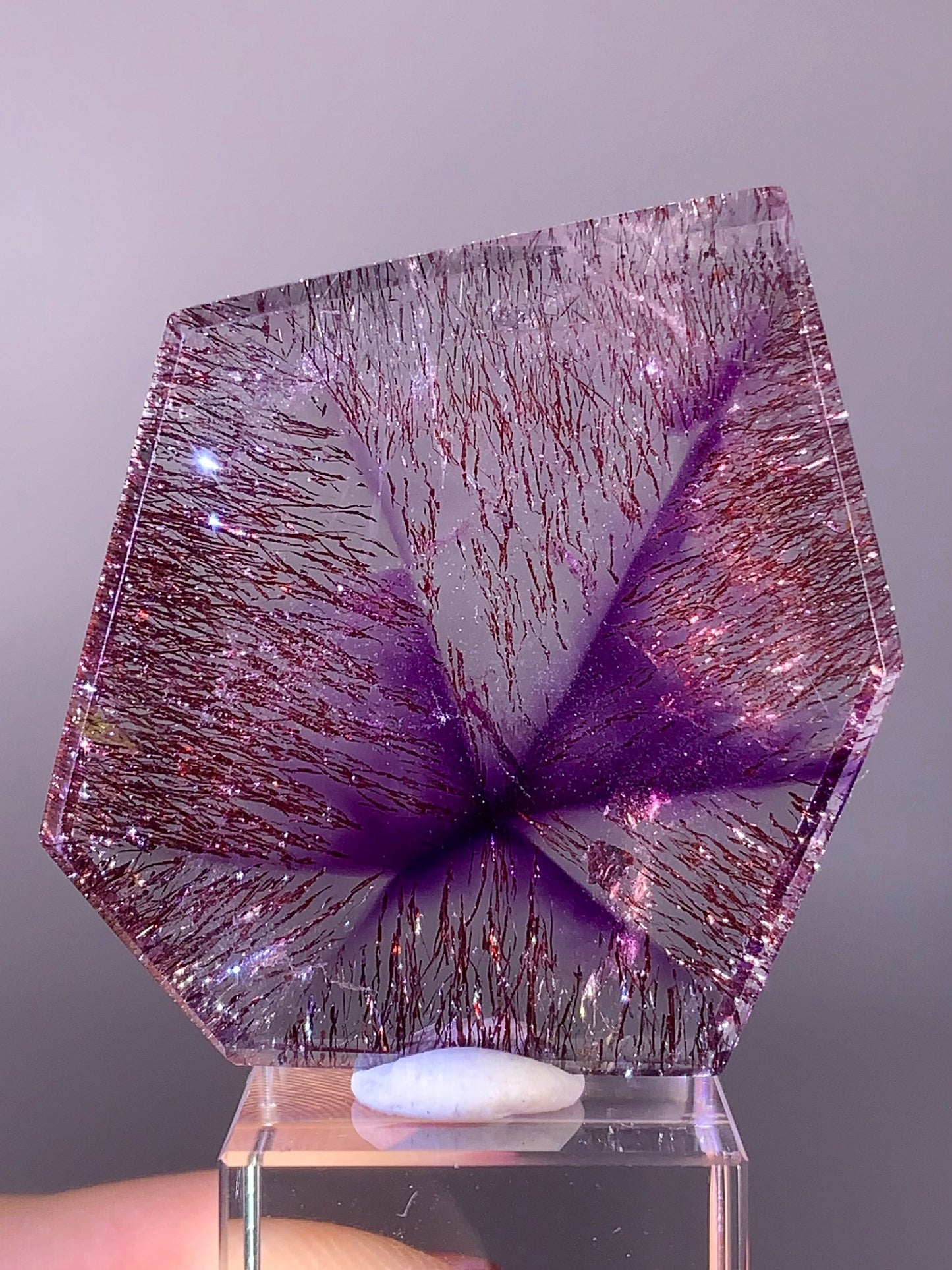 Collector’s Piece Super Seven Quartz Slice with Trapiche & Deep Red Lepidocrocite