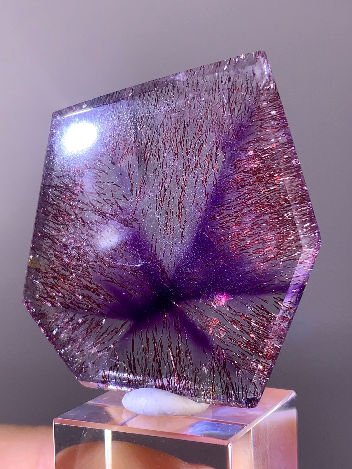 Collector’s Piece Super Seven Quartz Slice with Trapiche & Deep Red Lepidocrocite
