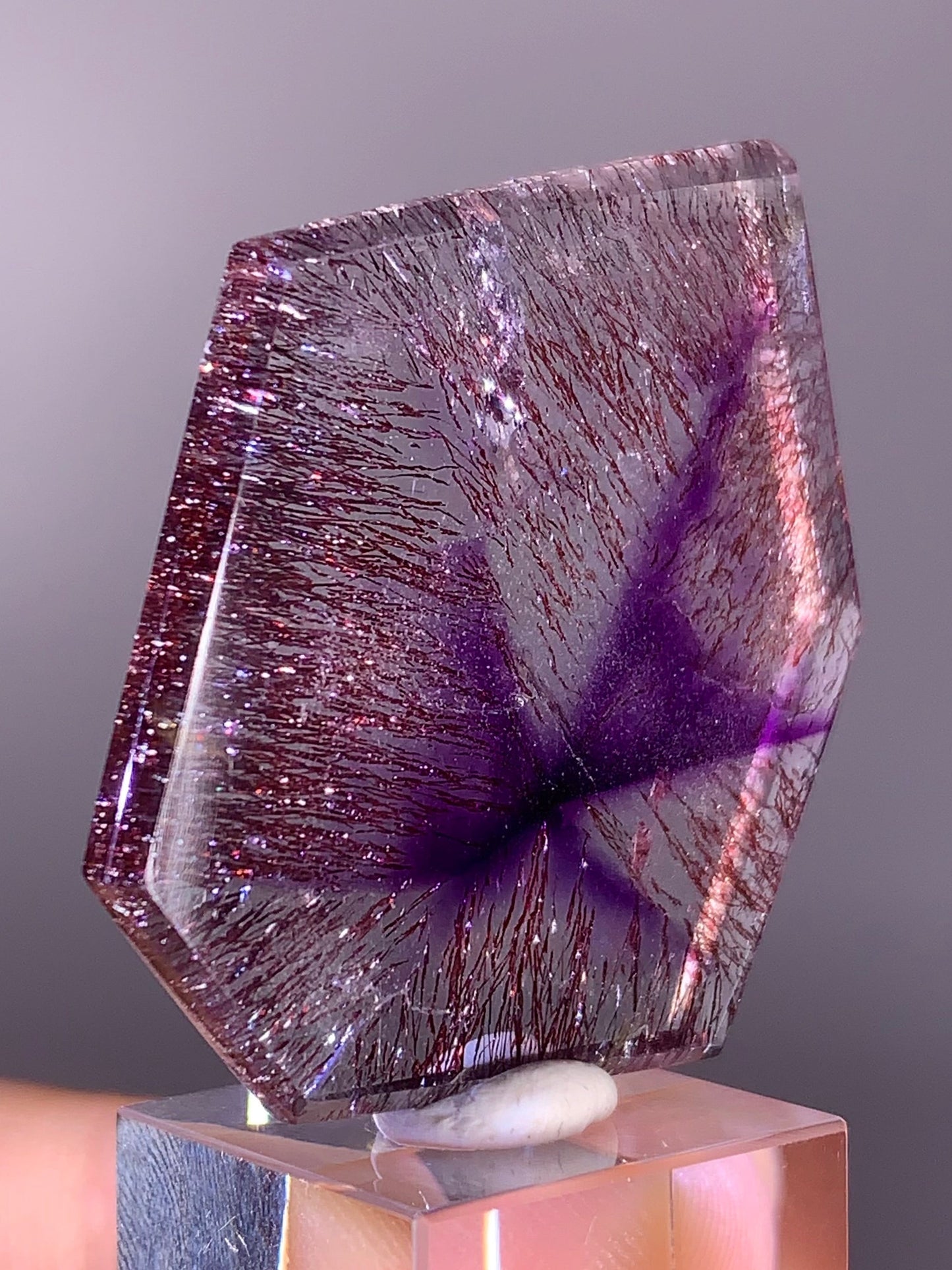 Collector’s Piece Super Seven Quartz Slice with Trapiche & Deep Red Lepidocrocite