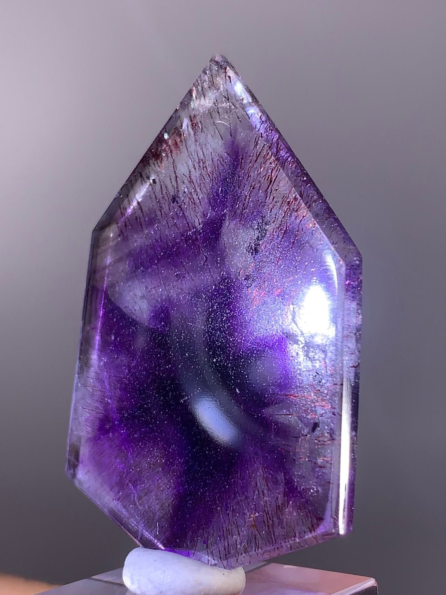High-Grade Super Seven Quartz Slice with Trapiche & Deep Red Lepidocrocite
