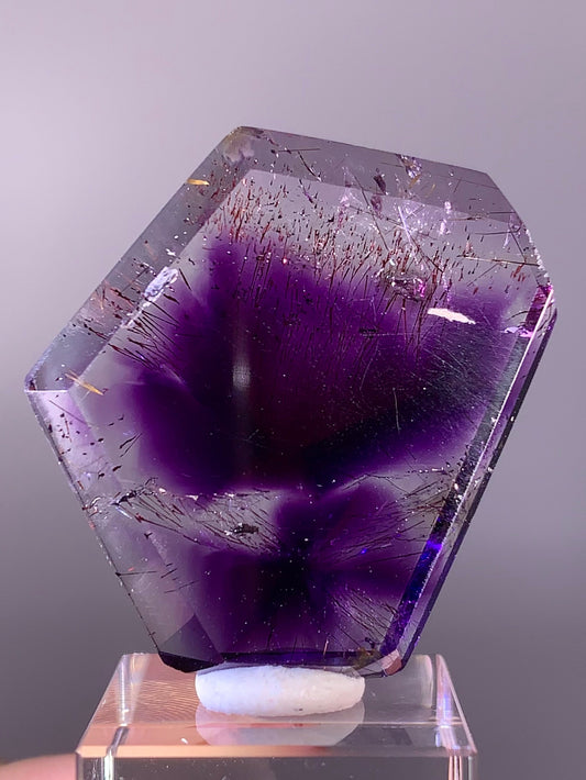 High-Grade Super Seven Quartz Slice with Trapiche & Deep Red Lepidocrocite
