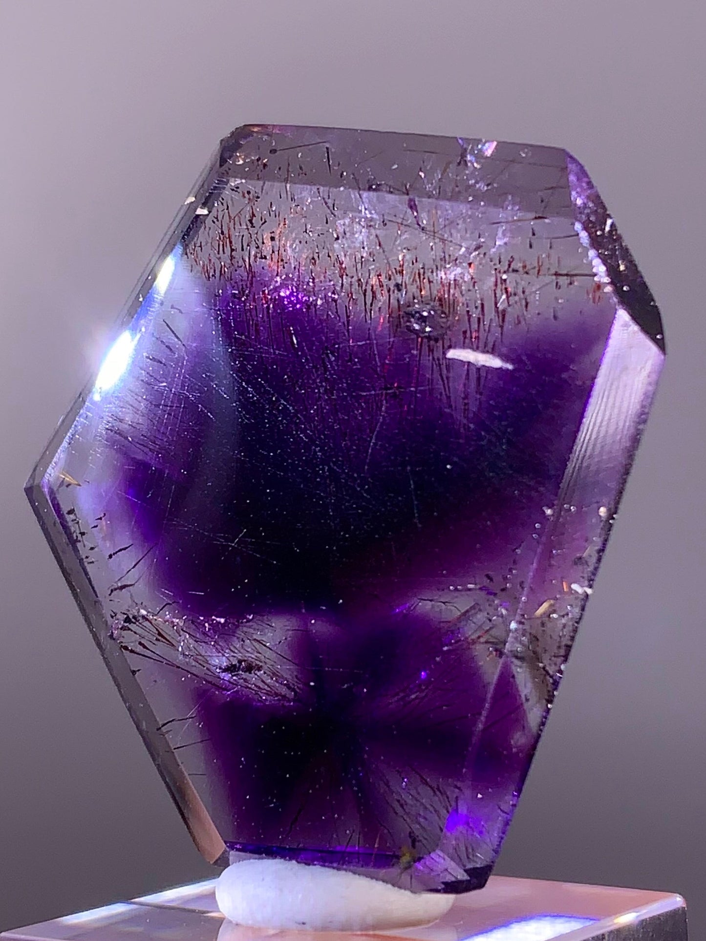 High-Grade Super Seven Quartz Slice with Trapiche & Deep Red Lepidocrocite