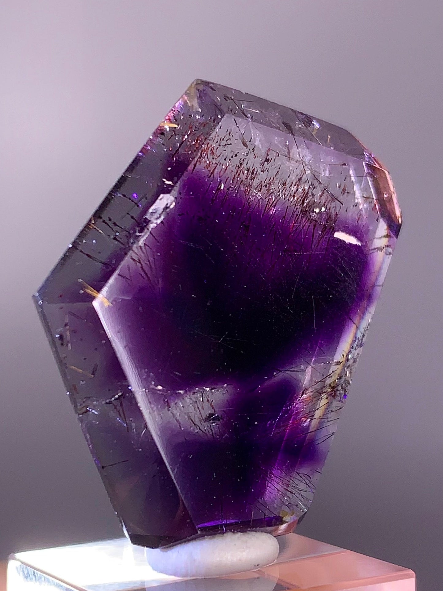 High-Grade Super Seven Quartz Slice with Trapiche & Deep Red Lepidocrocite